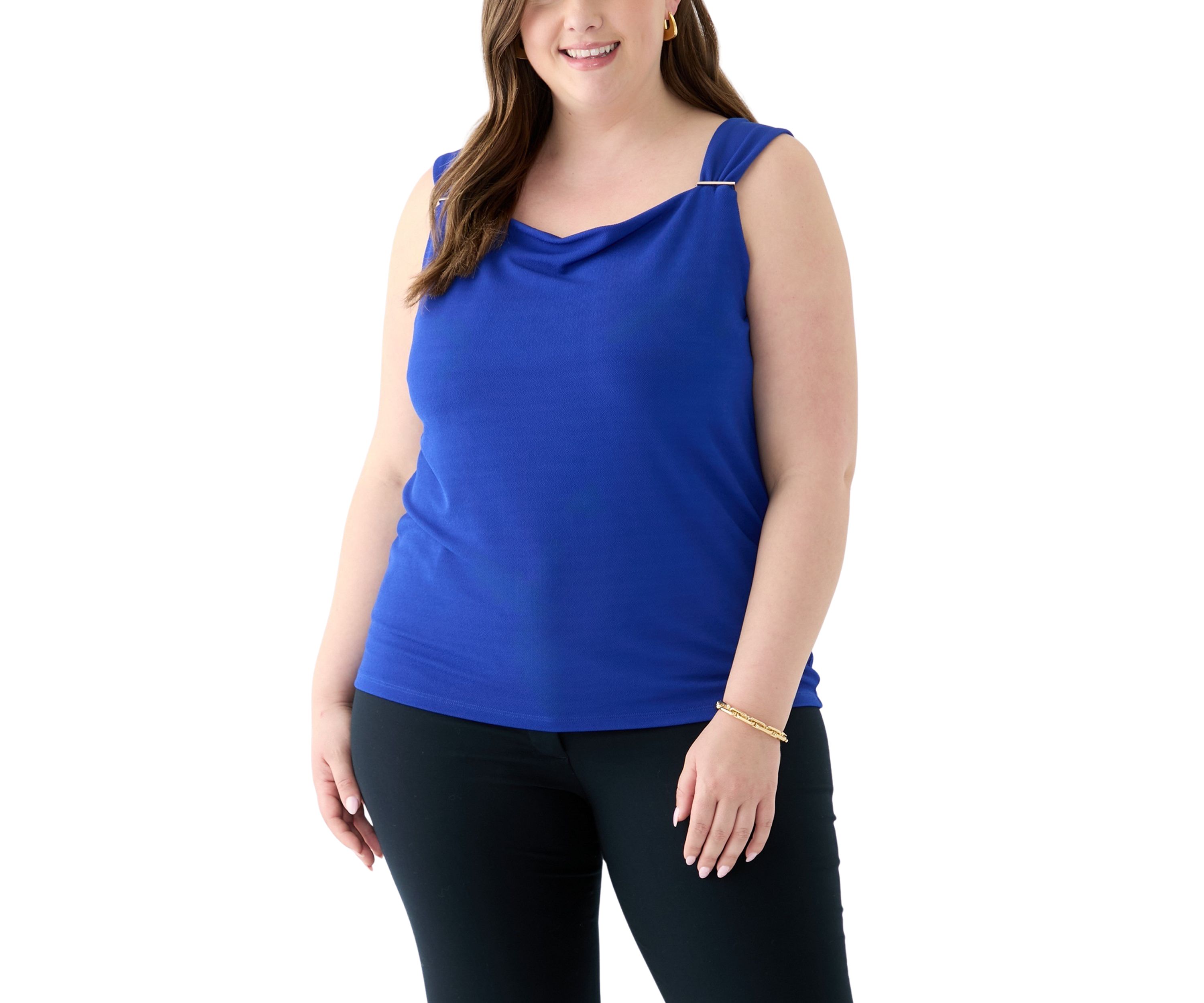 Plus Size Shirred Strap Cowl Neck Cami 