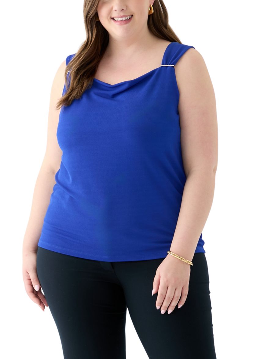 Plus Size Shirred Strap Cowl Neck Cami 