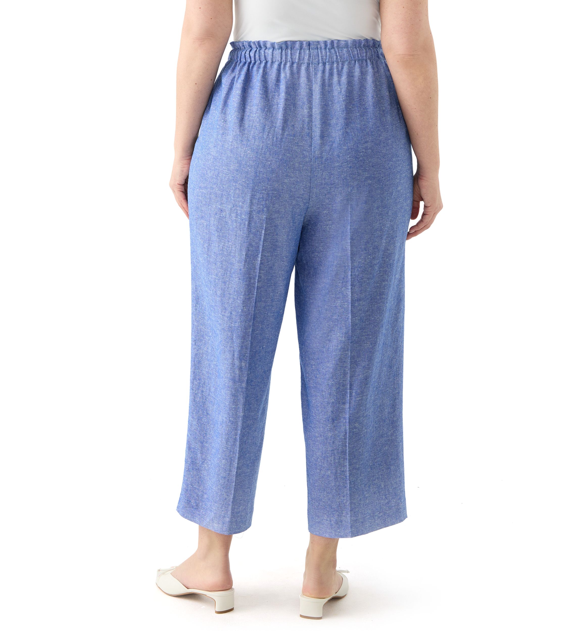 Plus Size Pull On Drawstring Wide Leg Linen Cropped Pants