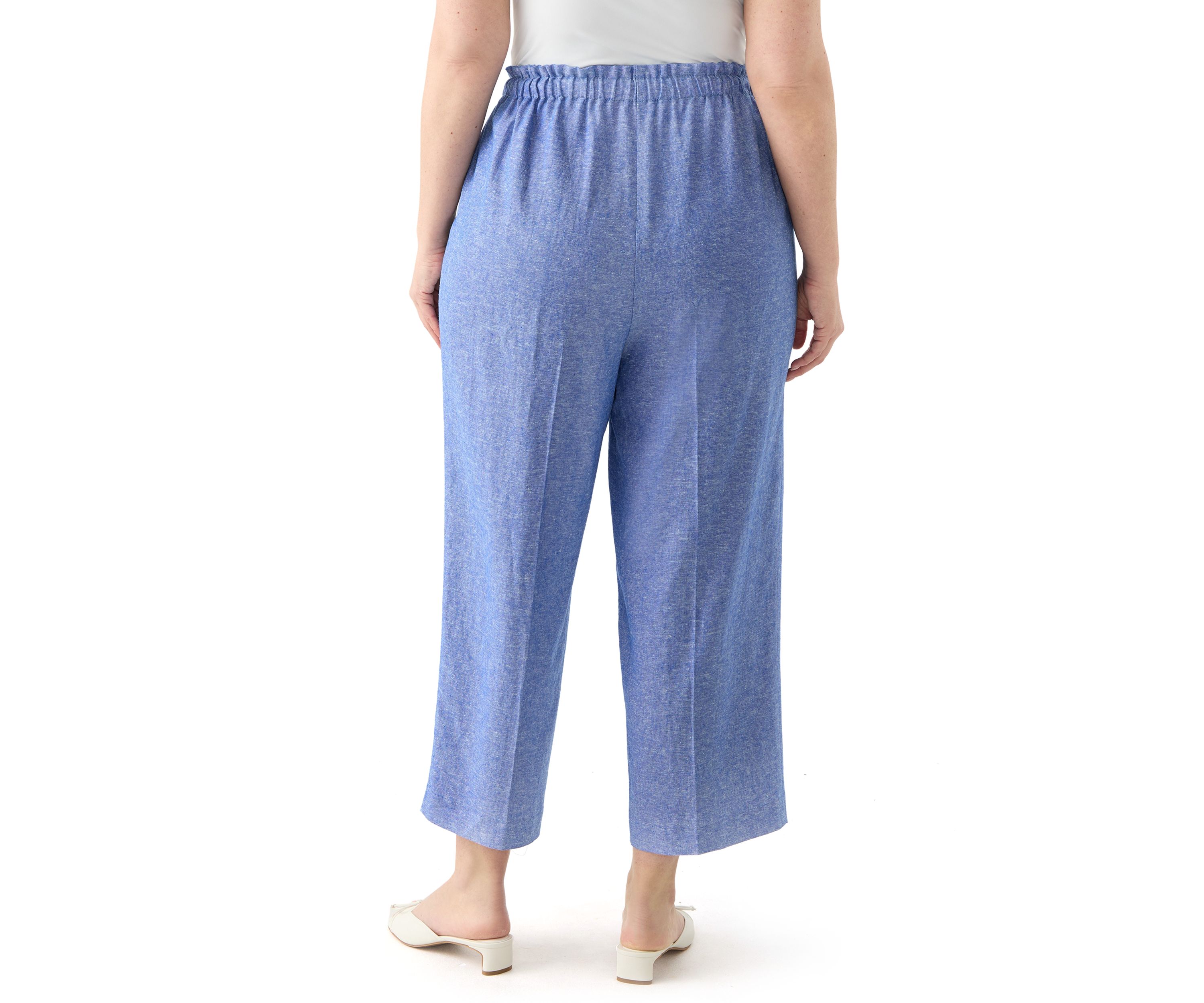 Plus Size Pull On Drawstring Wide Leg Linen Cropped Pants
