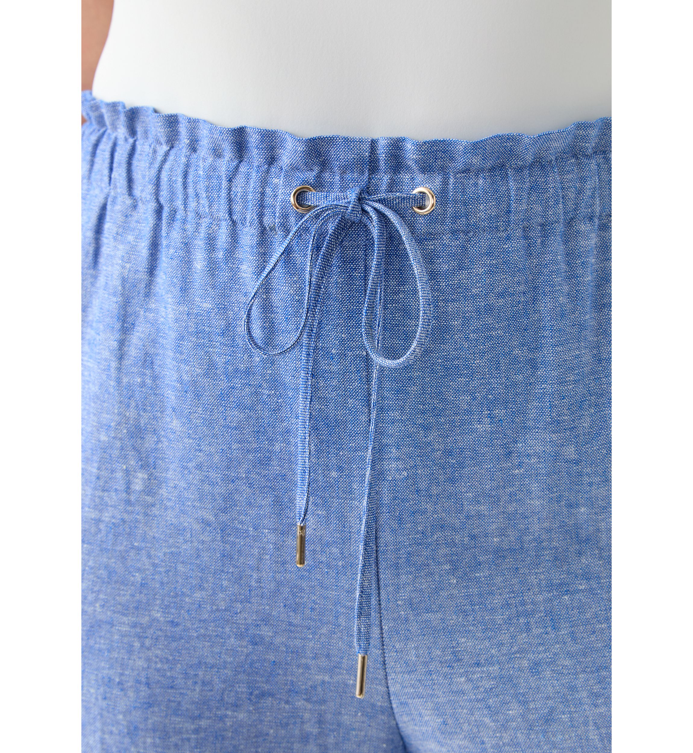 Plus Size Pull On Drawstring Wide Leg Linen Cropped Pants