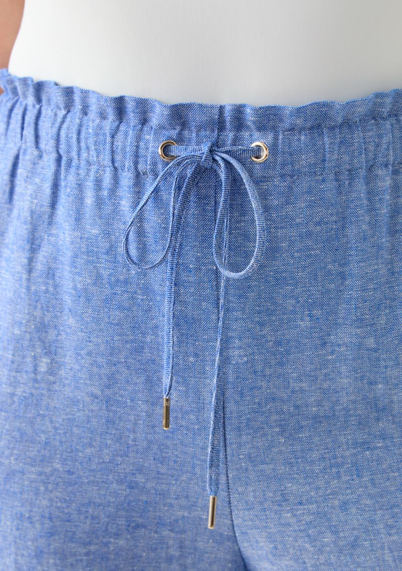 Plus Size Pull On Drawstring Wide Leg Linen Cropped Pants