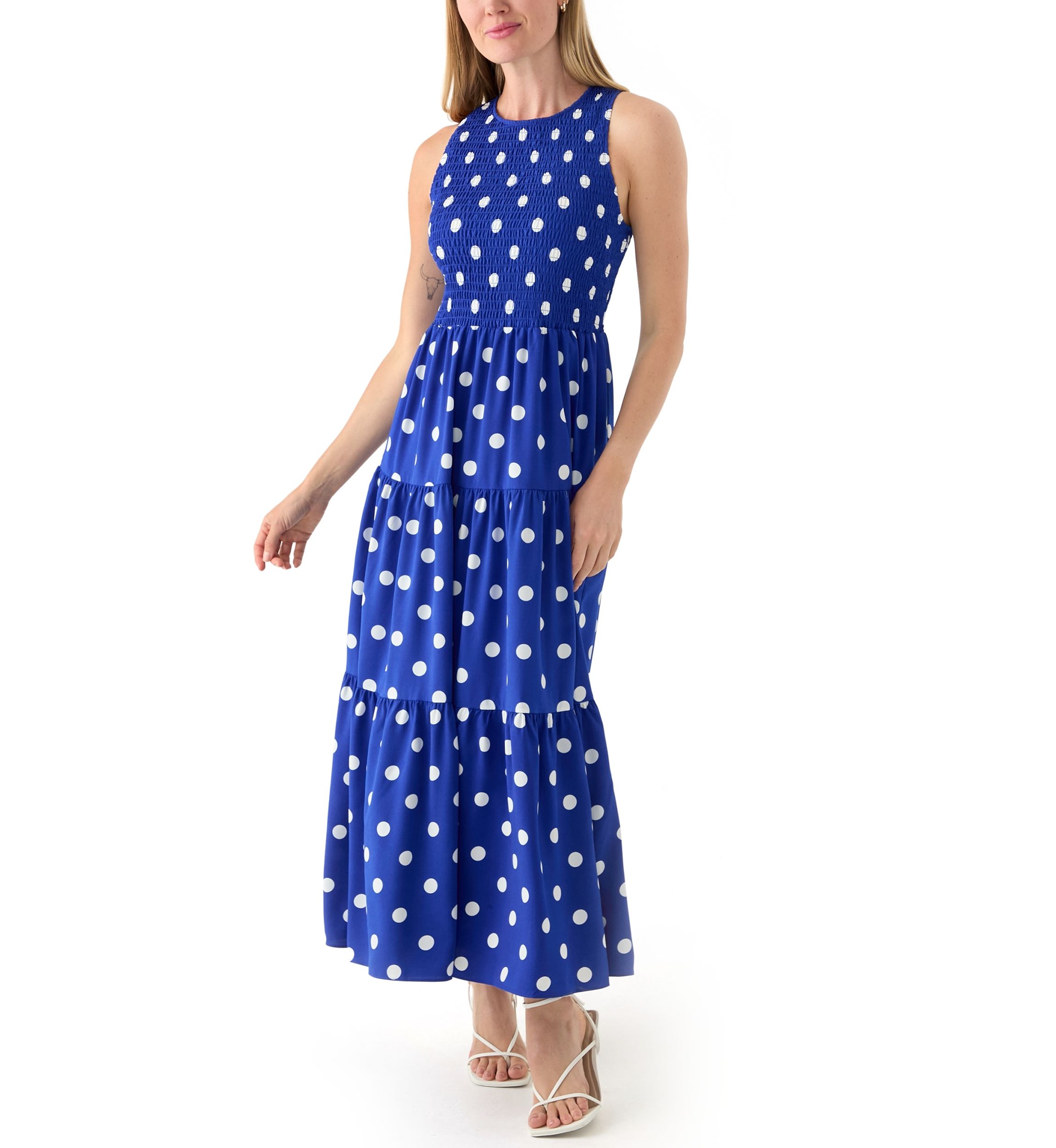 Petite Sleeveless Polka Dot Midi Dress