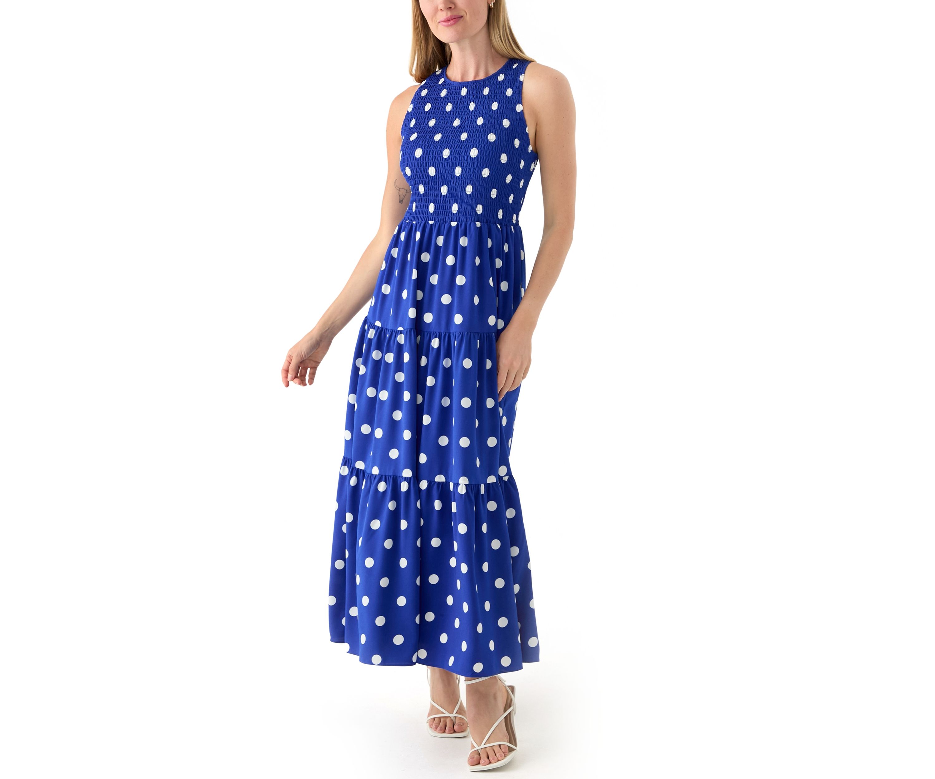 Petite Sleeveless Polka Dot Midi Dress