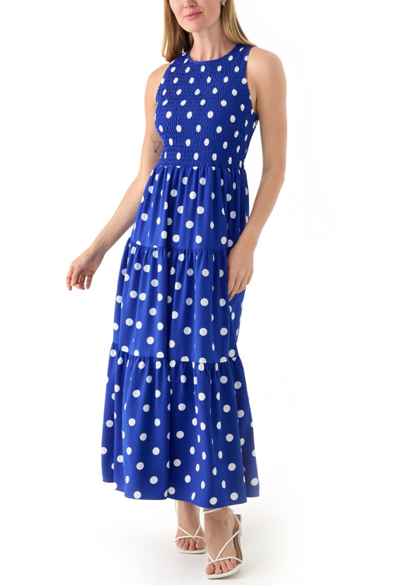 Petite Sleeveless Polka Dot Midi Dress