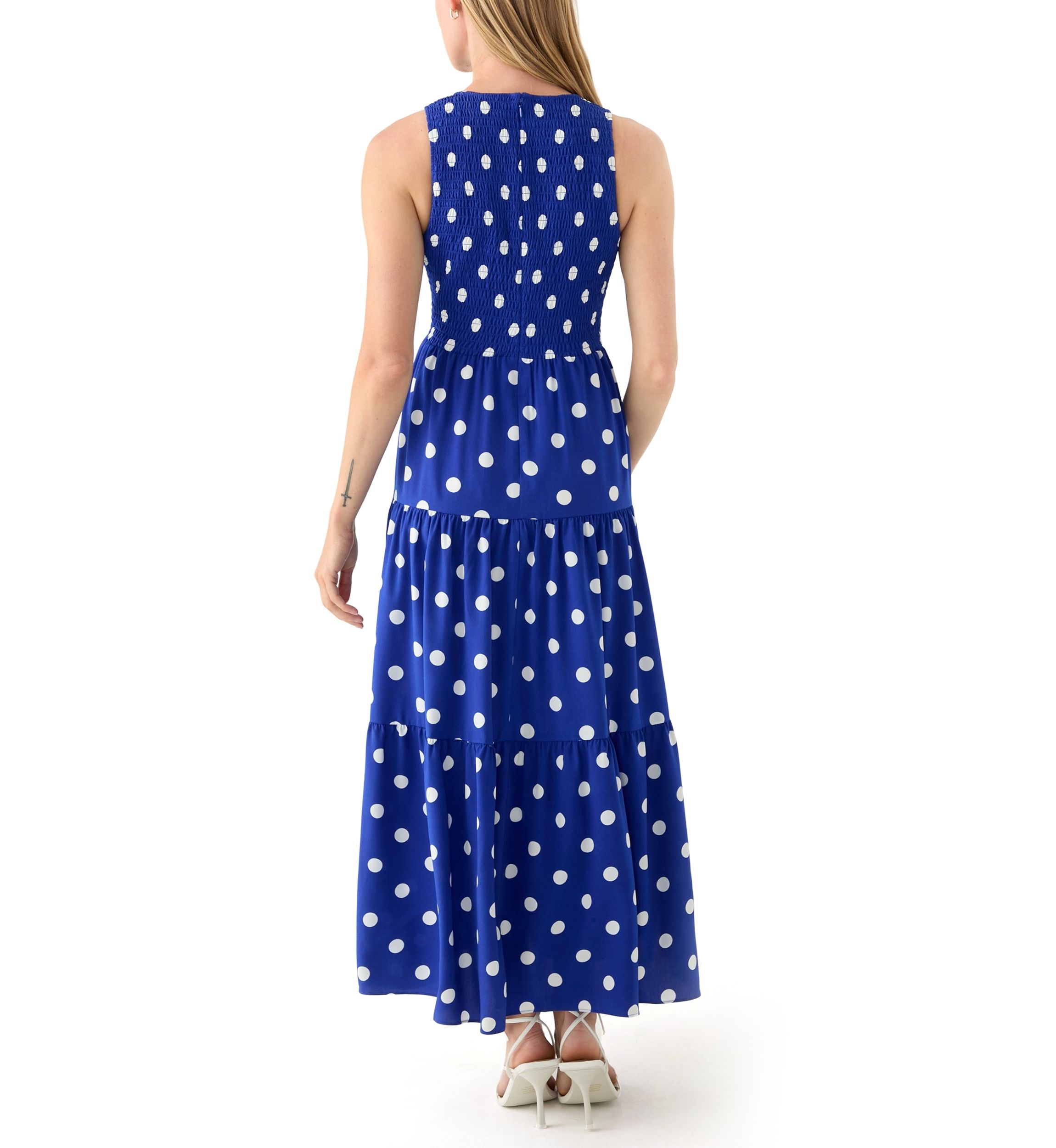 Petite Sleeveless Polka Dot Midi Dress