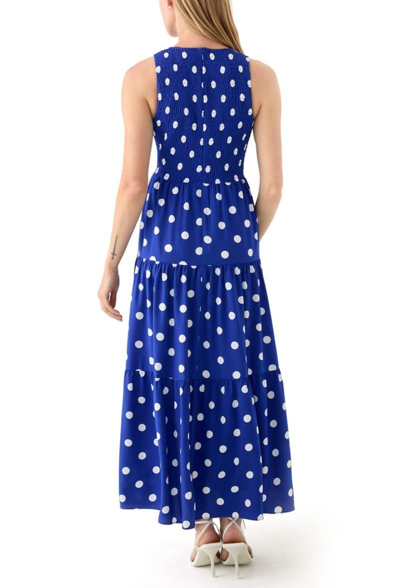 Petite Sleeveless Polka Dot Midi Dress