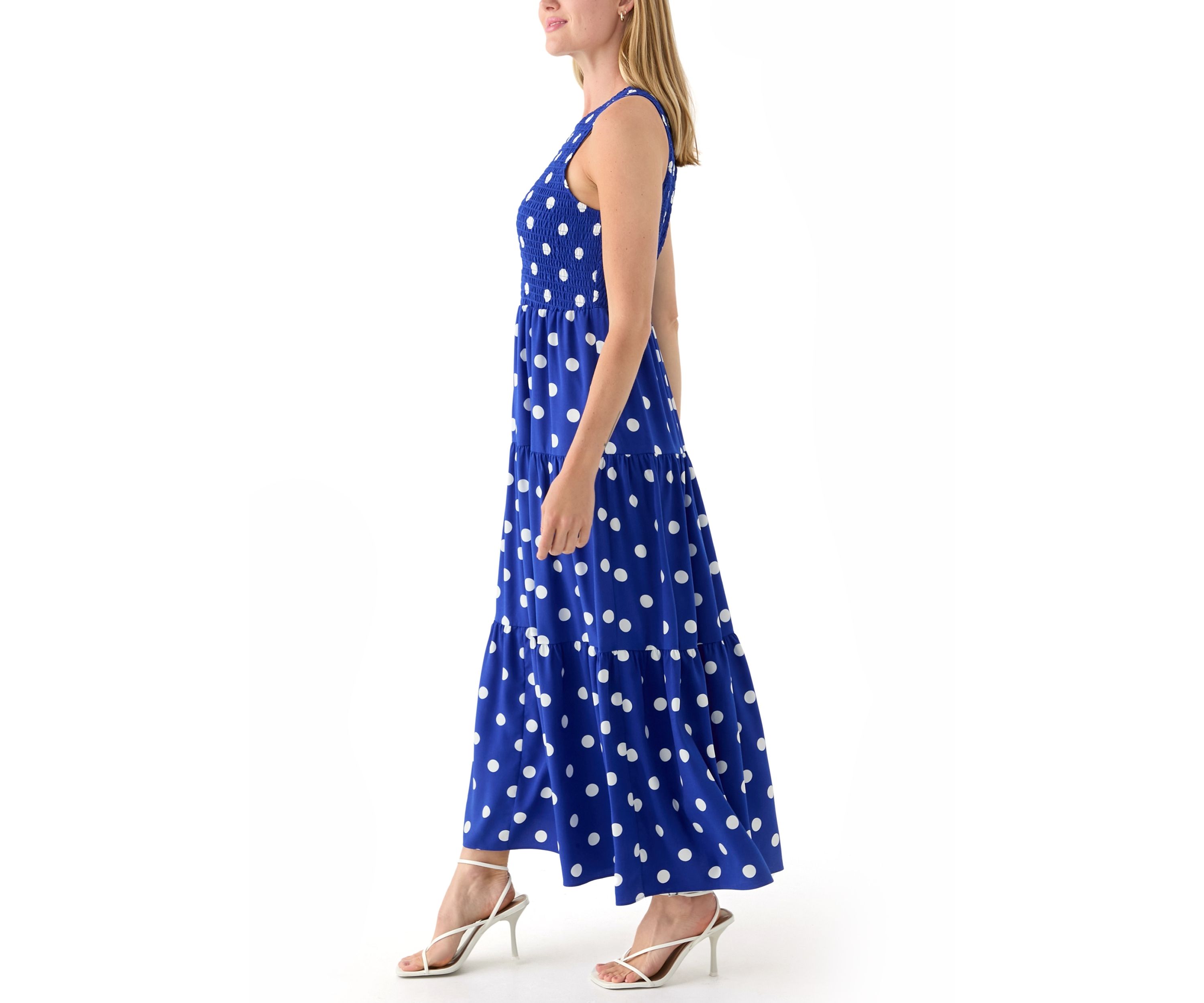 Petite Sleeveless Polka Dot Midi Dress