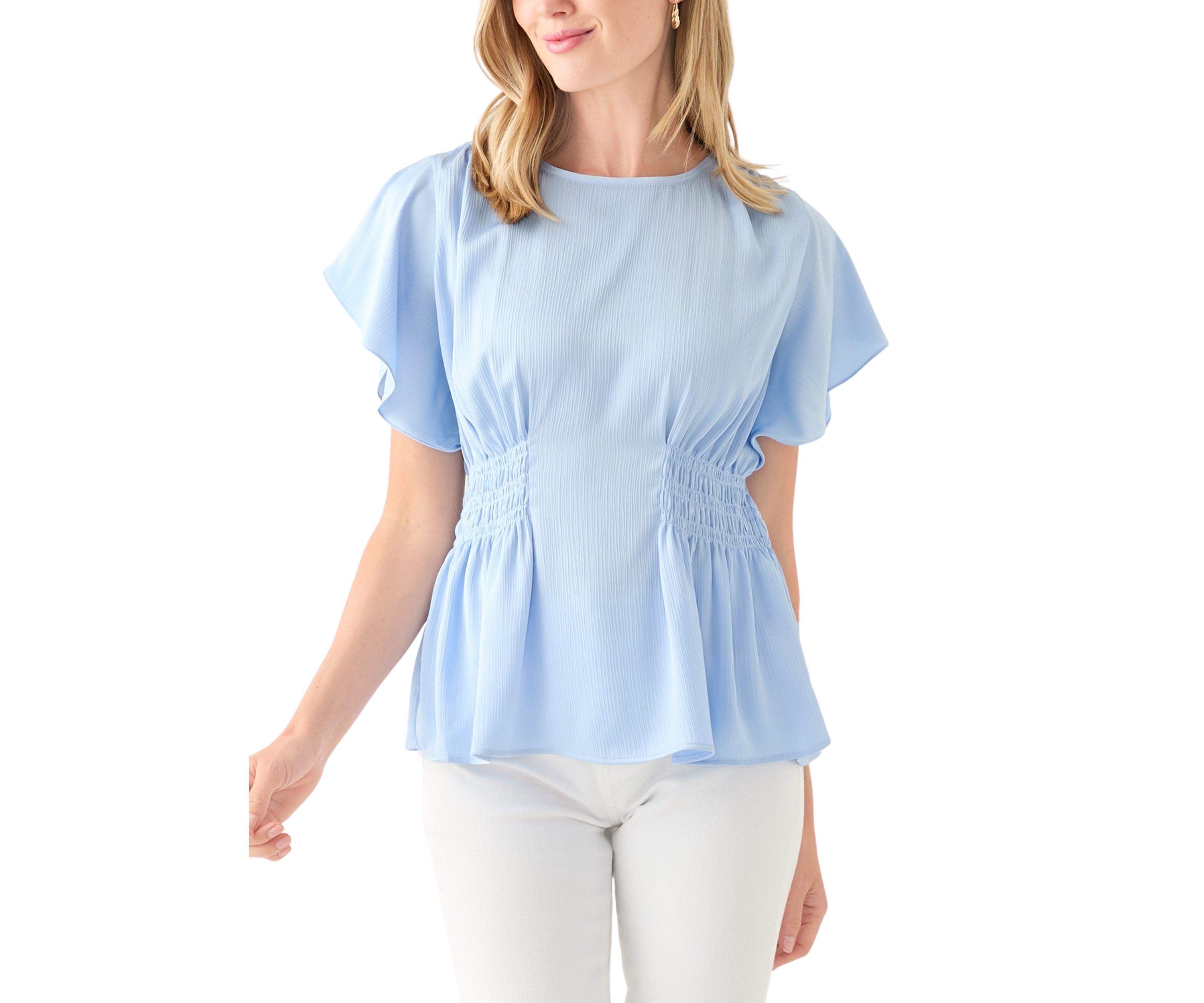 Petite Flutter Sleeve Side Ruched Blouse