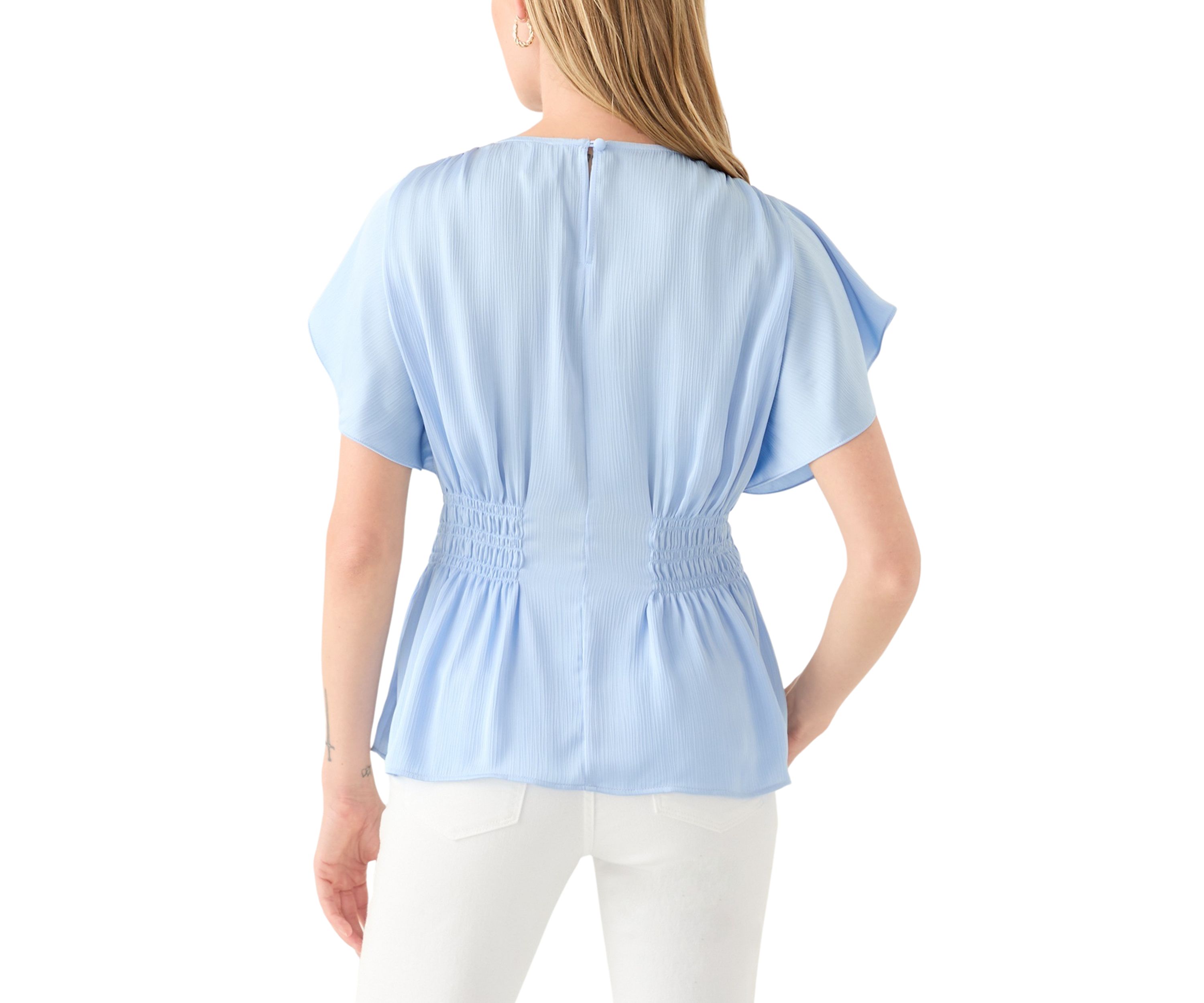 Petite Flutter Sleeve Side Ruched Blouse