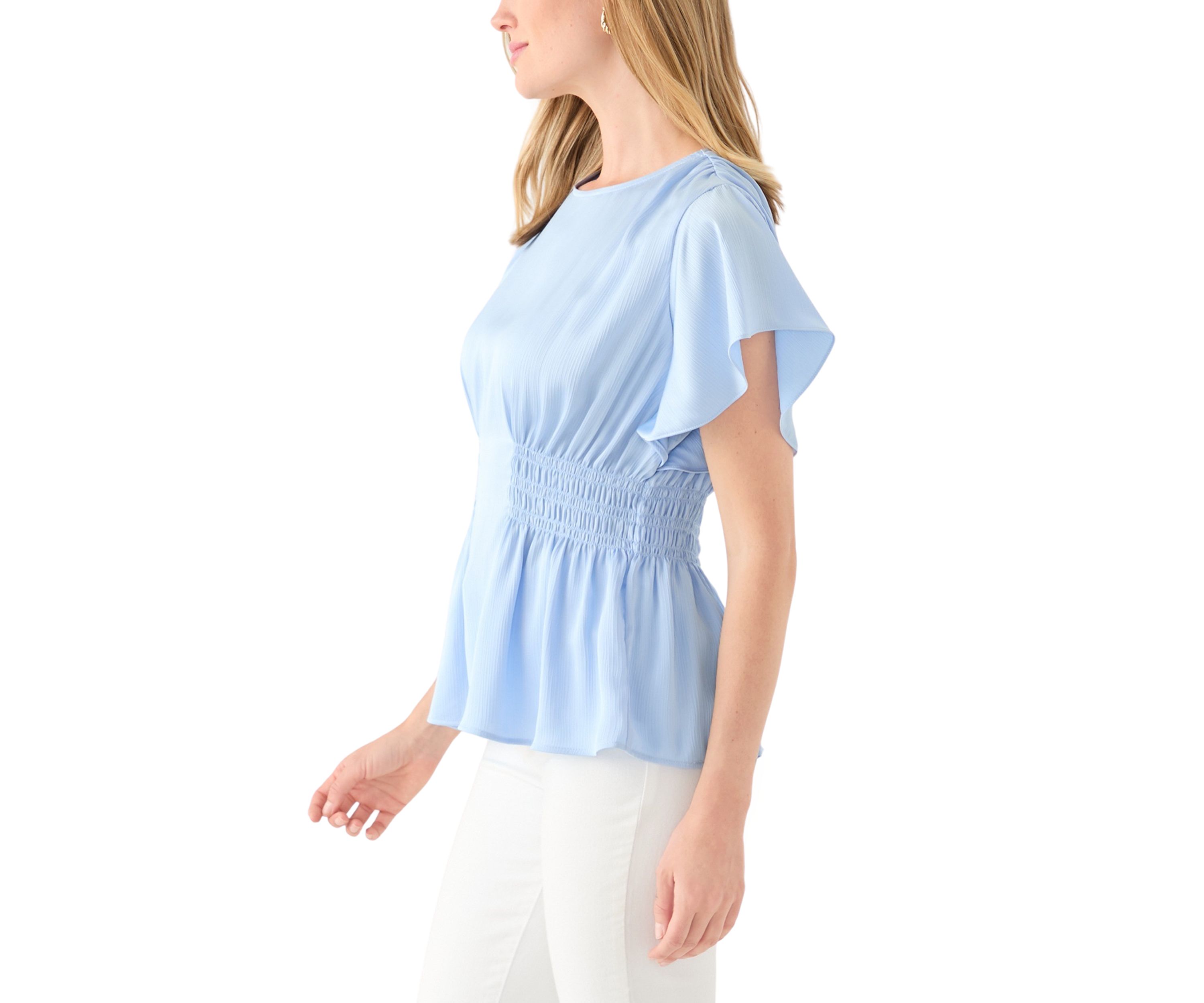 Petite Flutter Sleeve Side Ruched Blouse