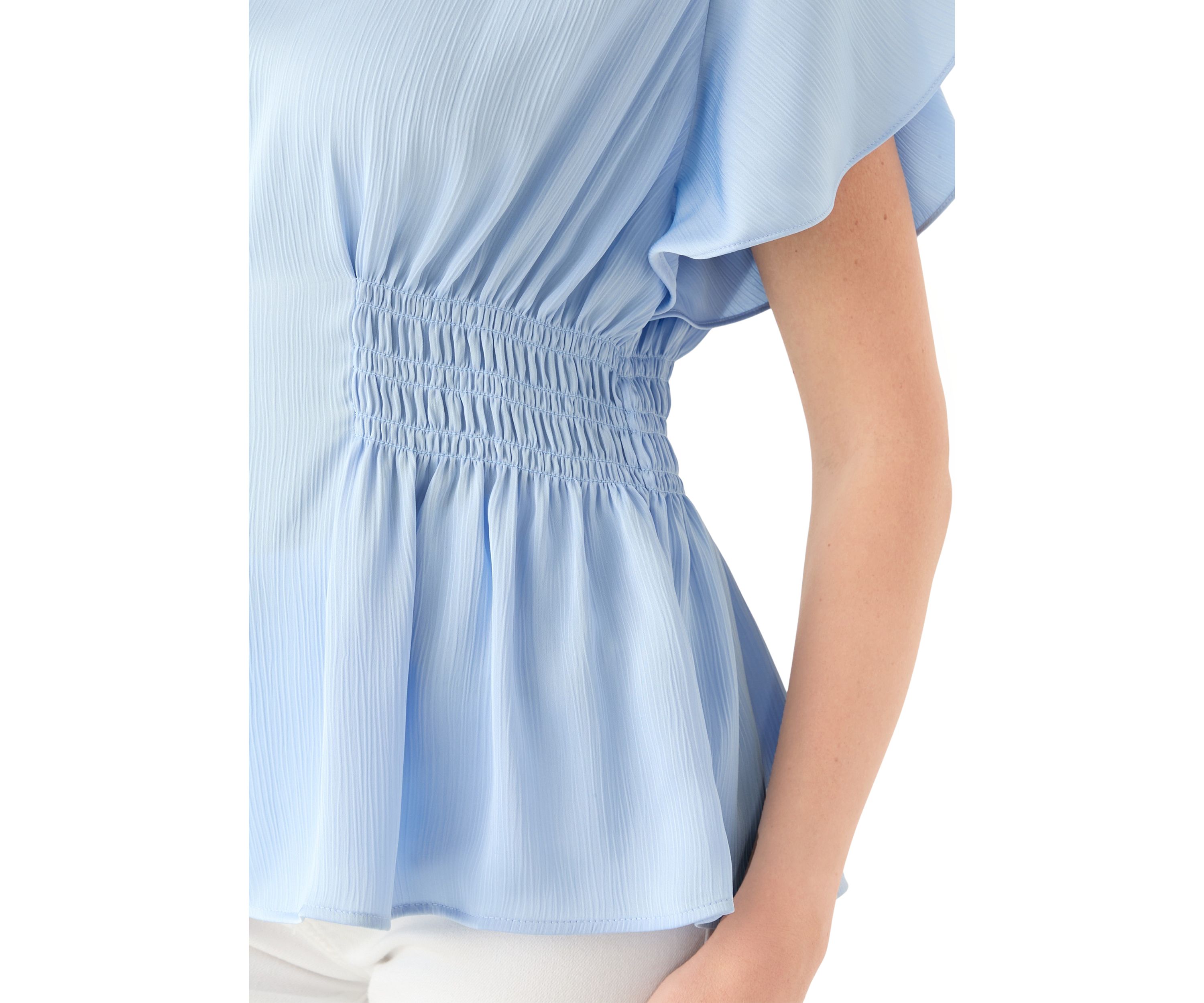 Petite Flutter Sleeve Side Ruched Blouse