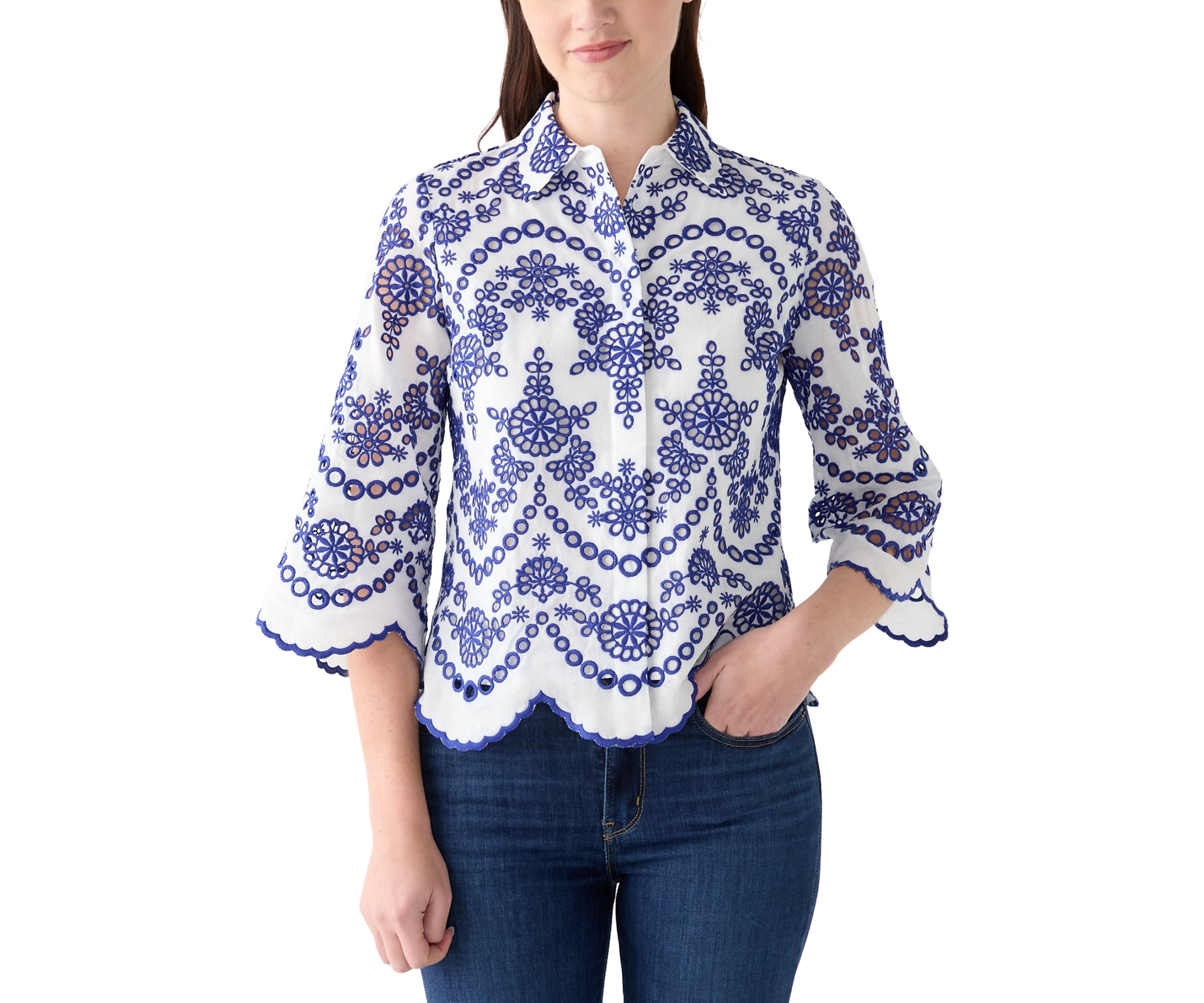 Womens Short Sleeve Eyelet Blouse