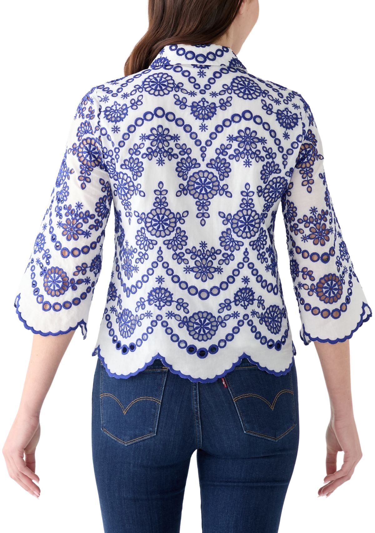 Womens Short Sleeve Eyelet Blouse