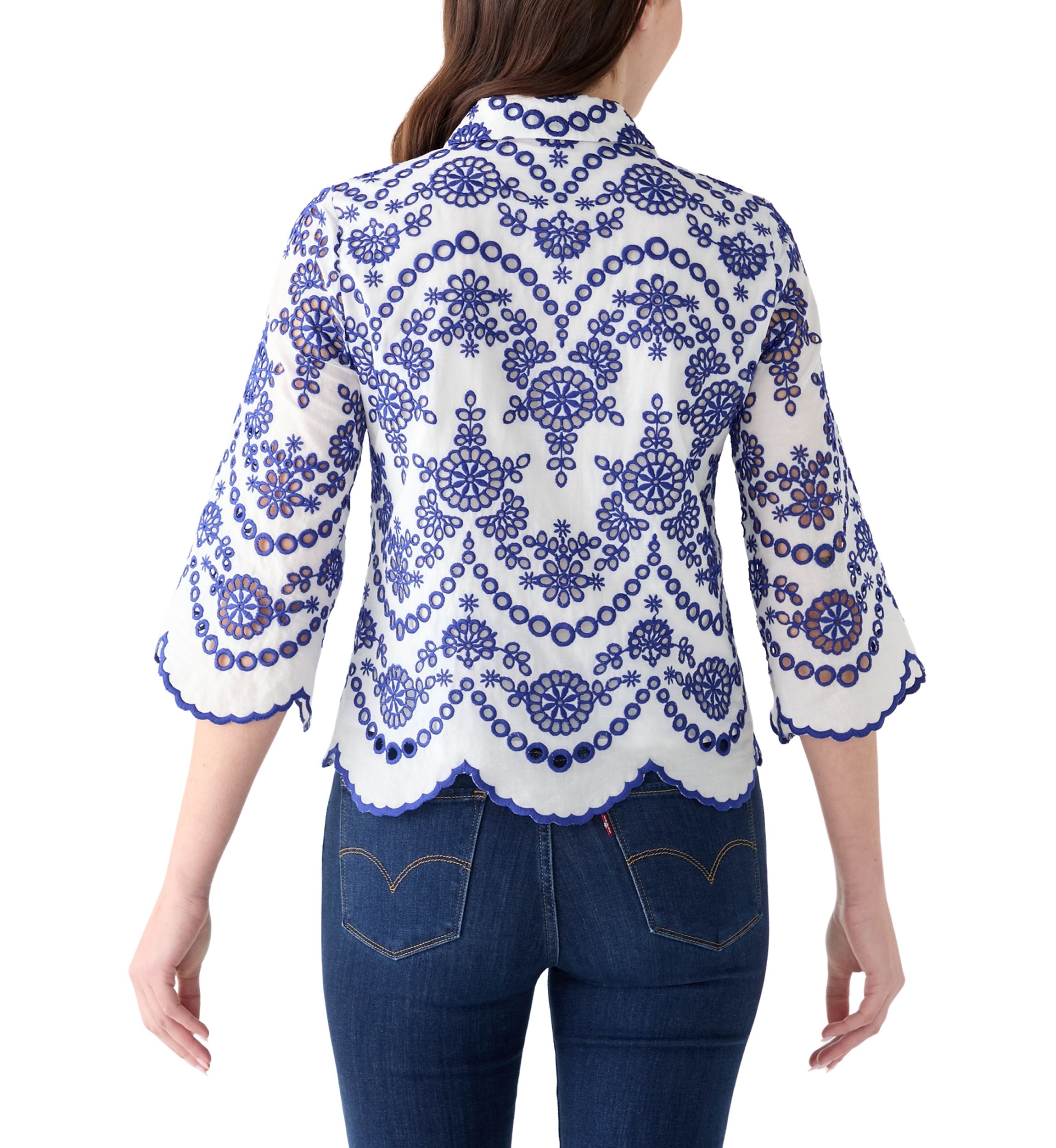 Womens Short Sleeve Eyelet Blouse