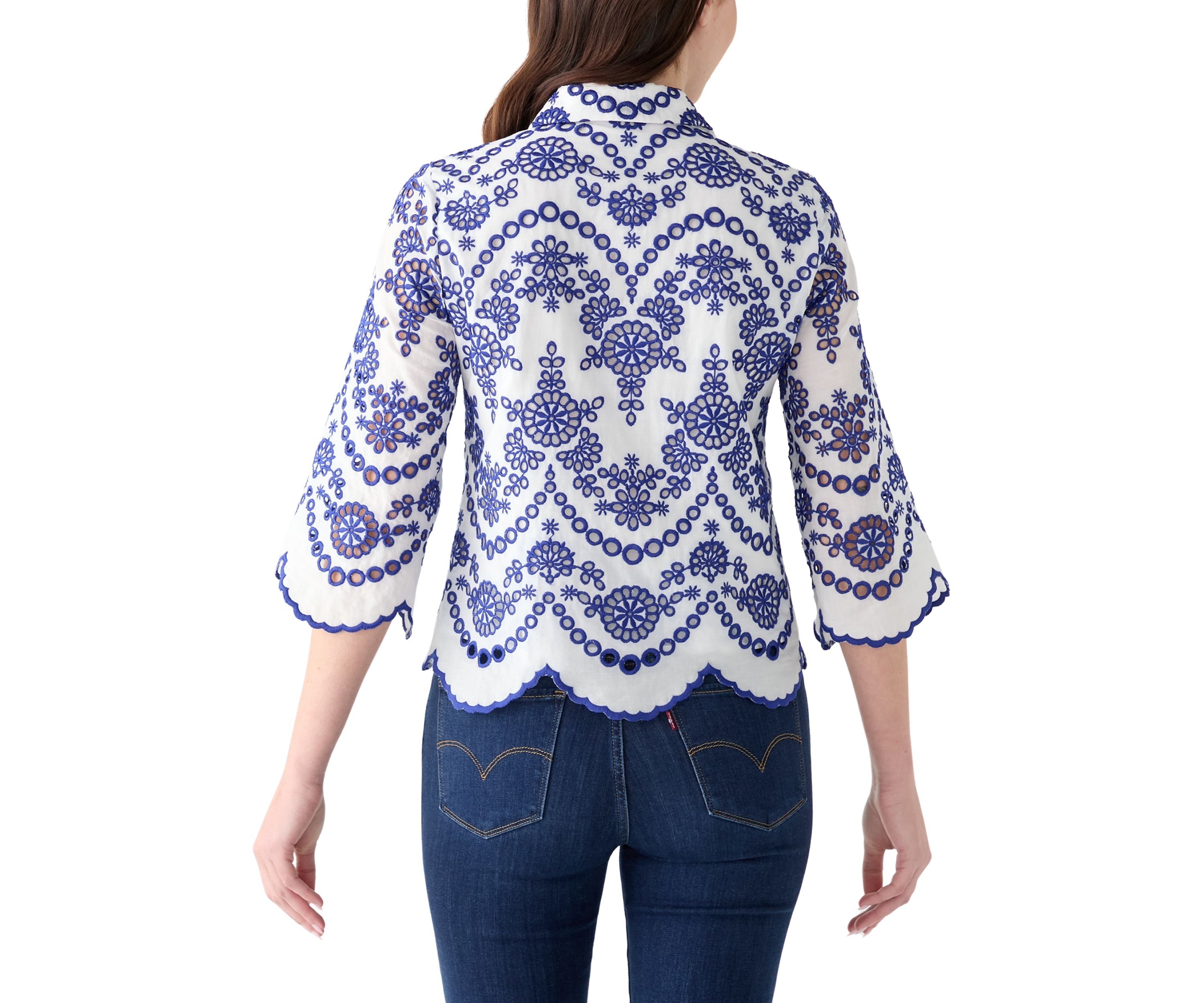 Womens Short Sleeve Eyelet Blouse