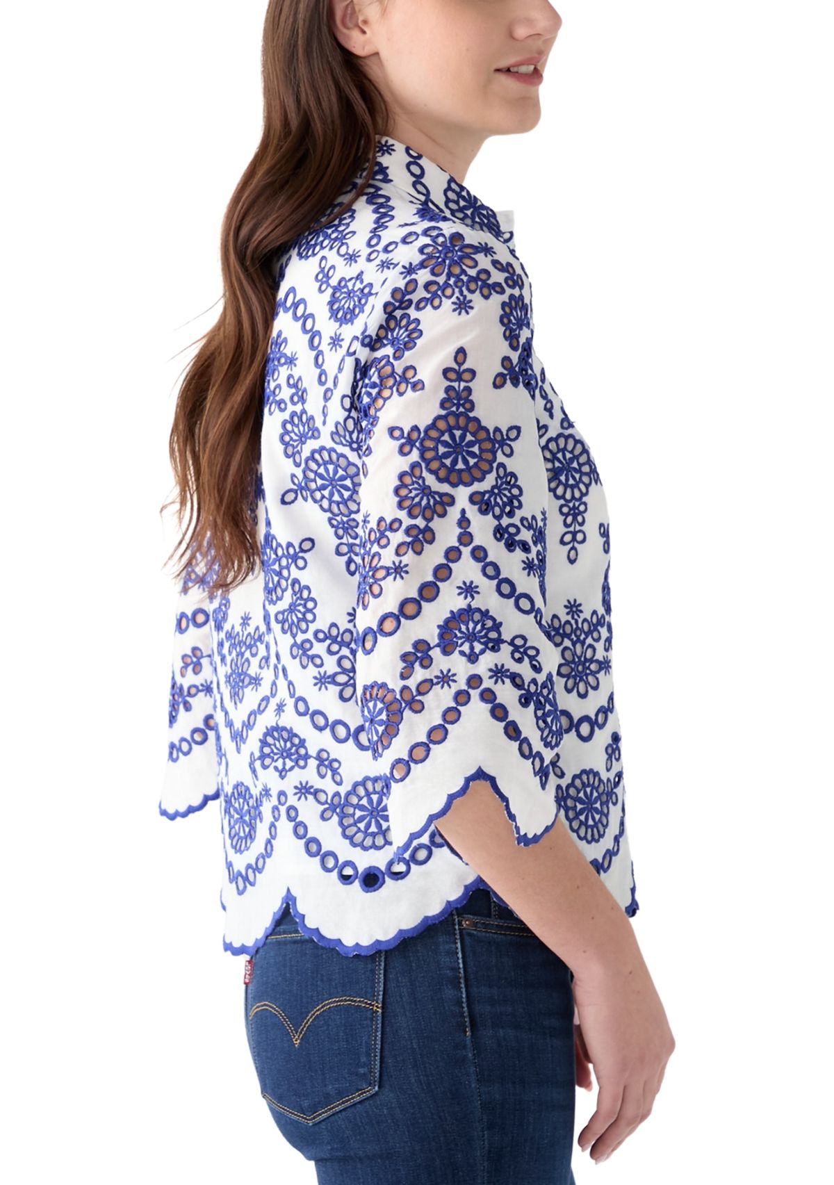 Womens Short Sleeve Eyelet Blouse