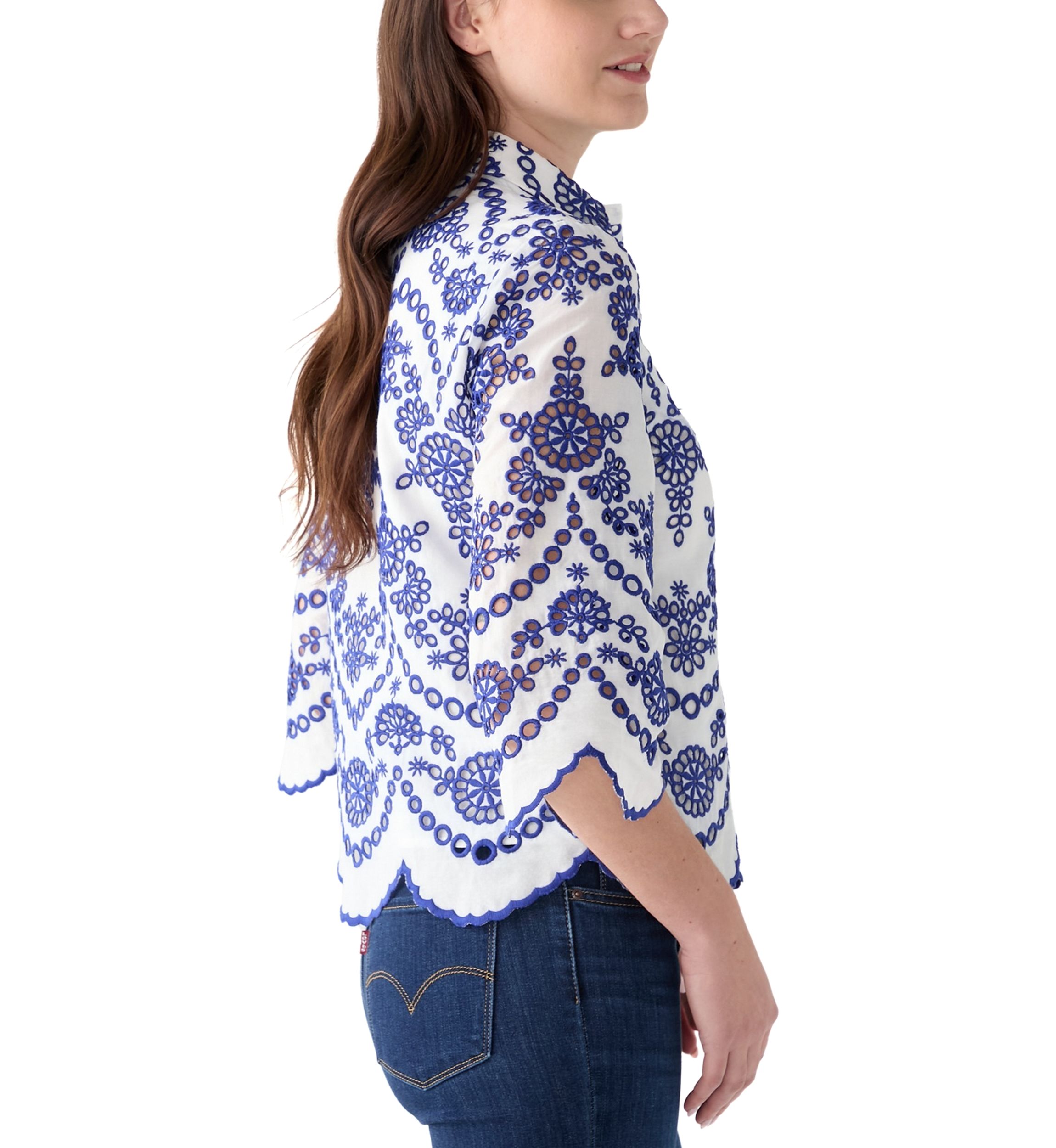 Womens Short Sleeve Eyelet Blouse