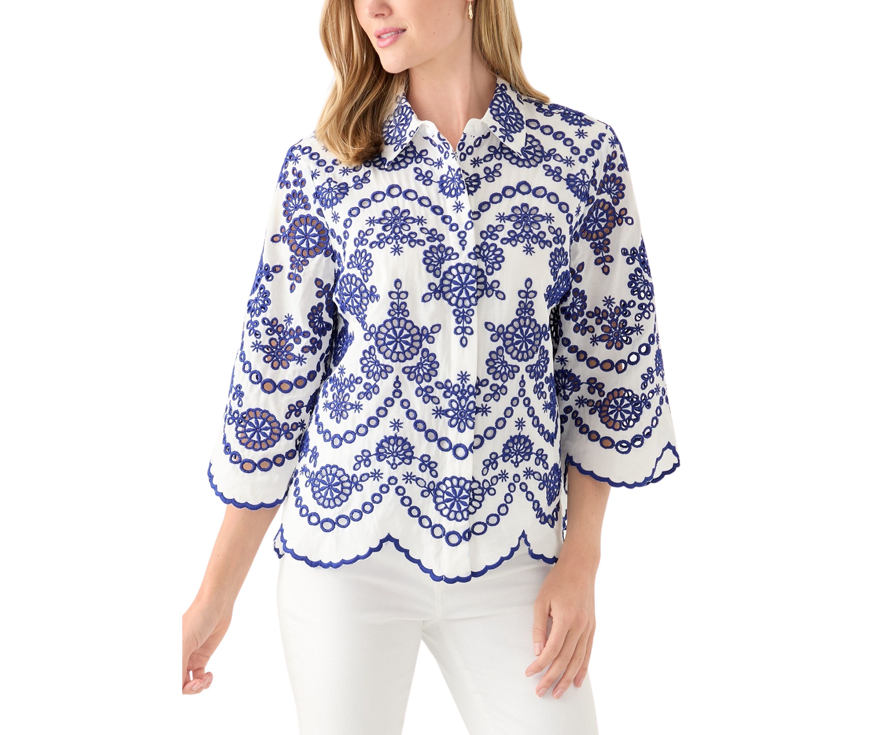 Petite Eyelet Button Down Shirt 