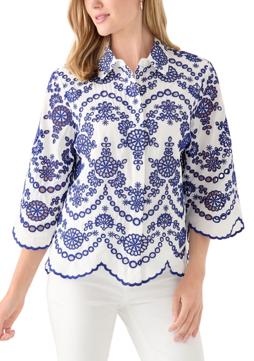 Petite Eyelet Button Down Shirt 