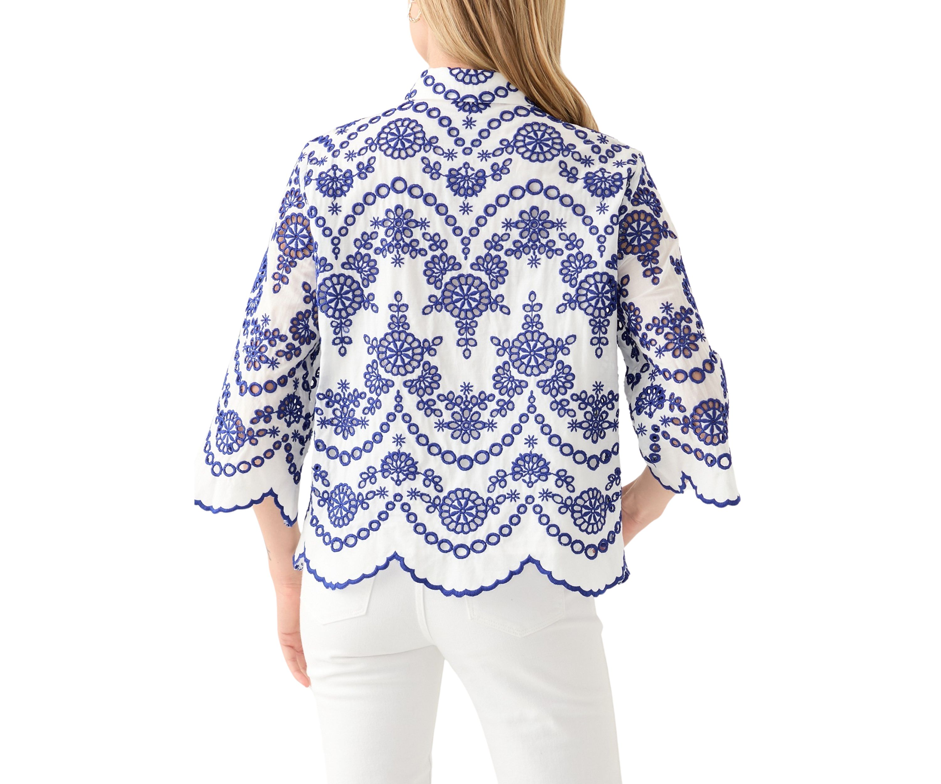 Petite Eyelet Button Down Shirt 