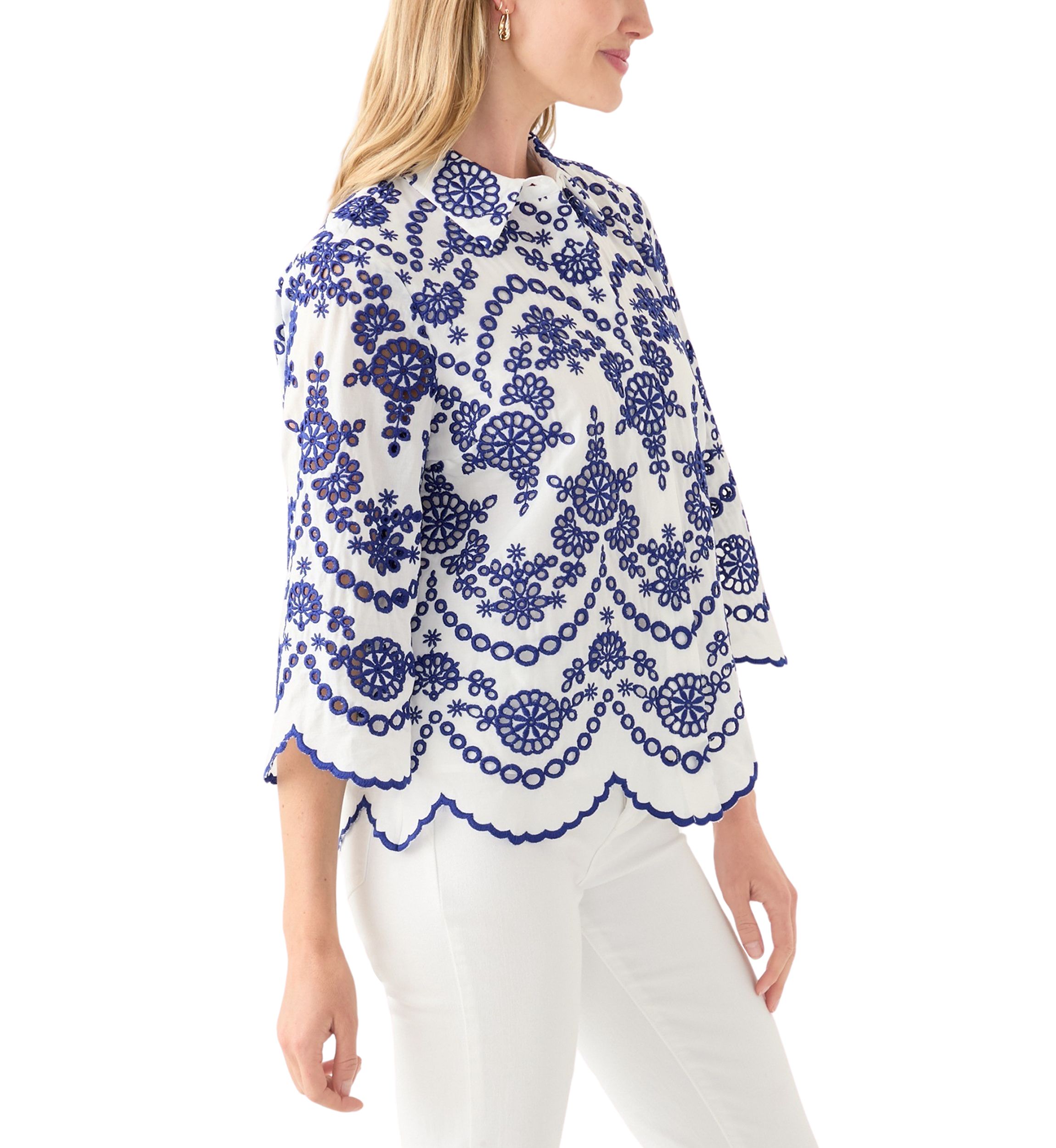 Petite Eyelet Button Down Shirt 