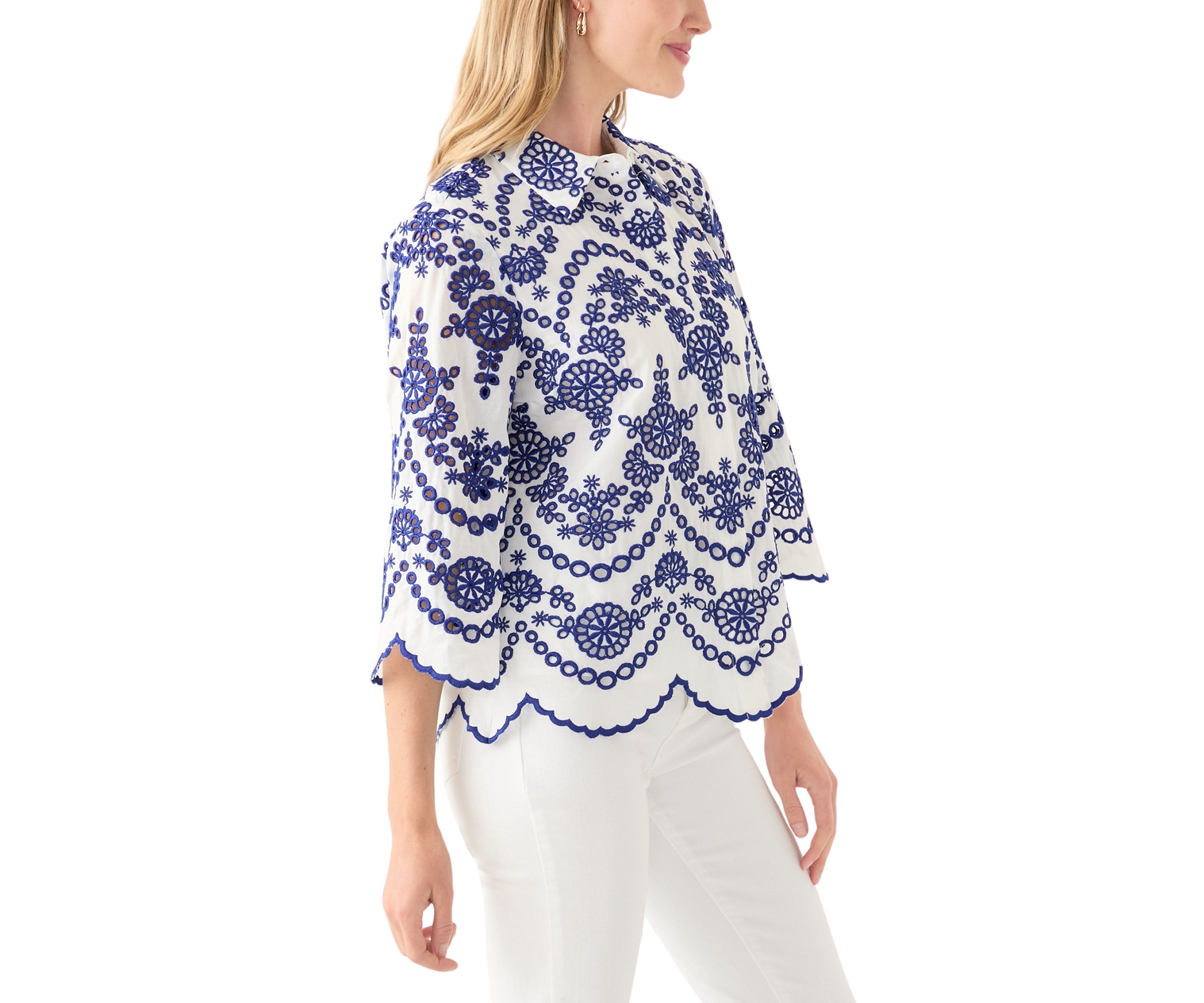 Petite Eyelet Button Down Shirt 