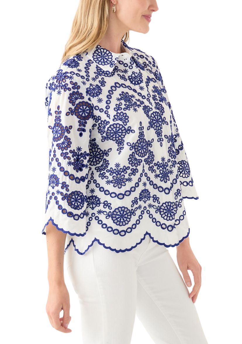 Petite Eyelet Button Down Shirt 