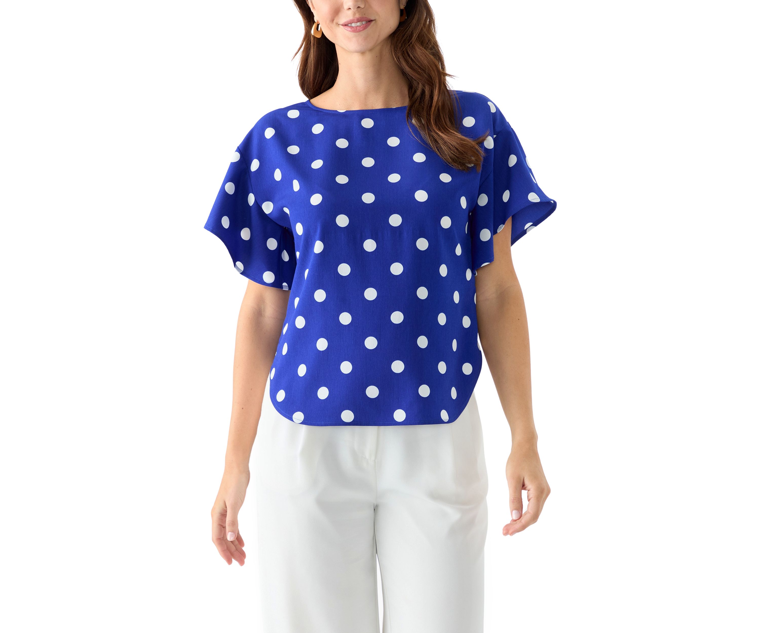 Womens Santorini Flutter Sleeve Printed Blouse