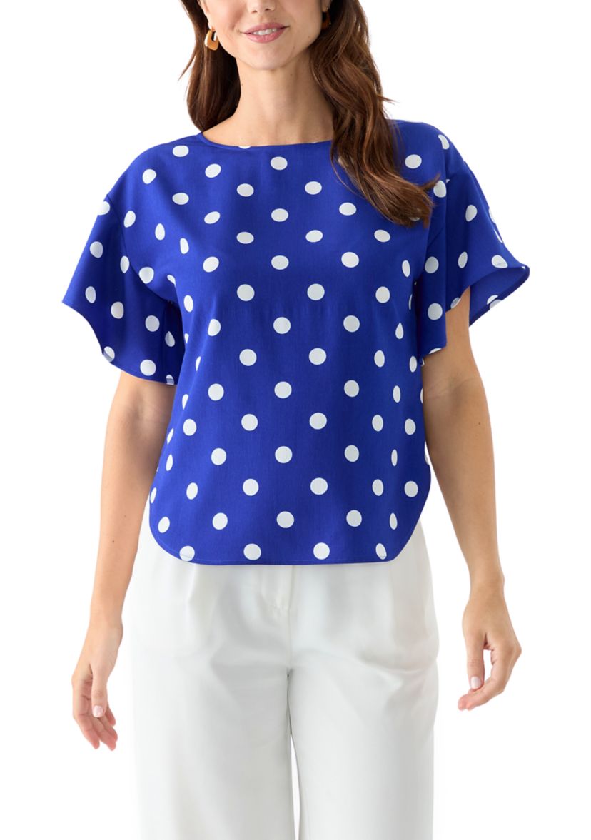 Womens Santorini Flutter Sleeve Printed Blouse