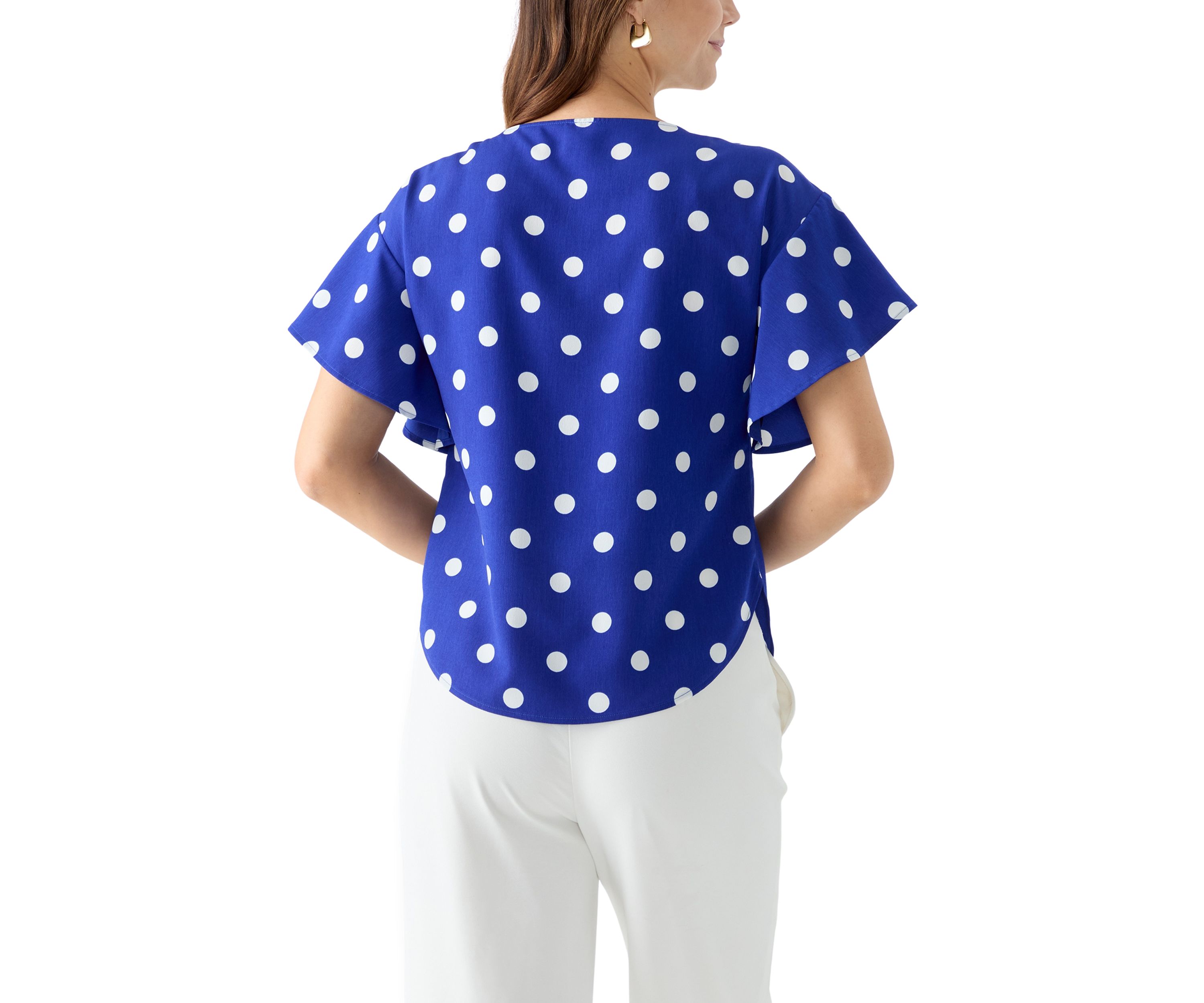 Womens Santorini Flutter Sleeve Printed Blouse