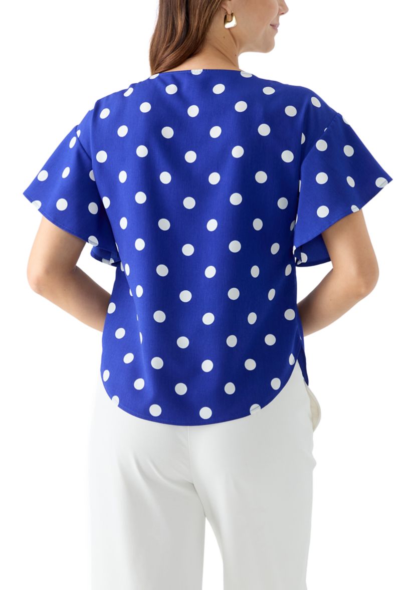 Womens Santorini Flutter Sleeve Printed Blouse