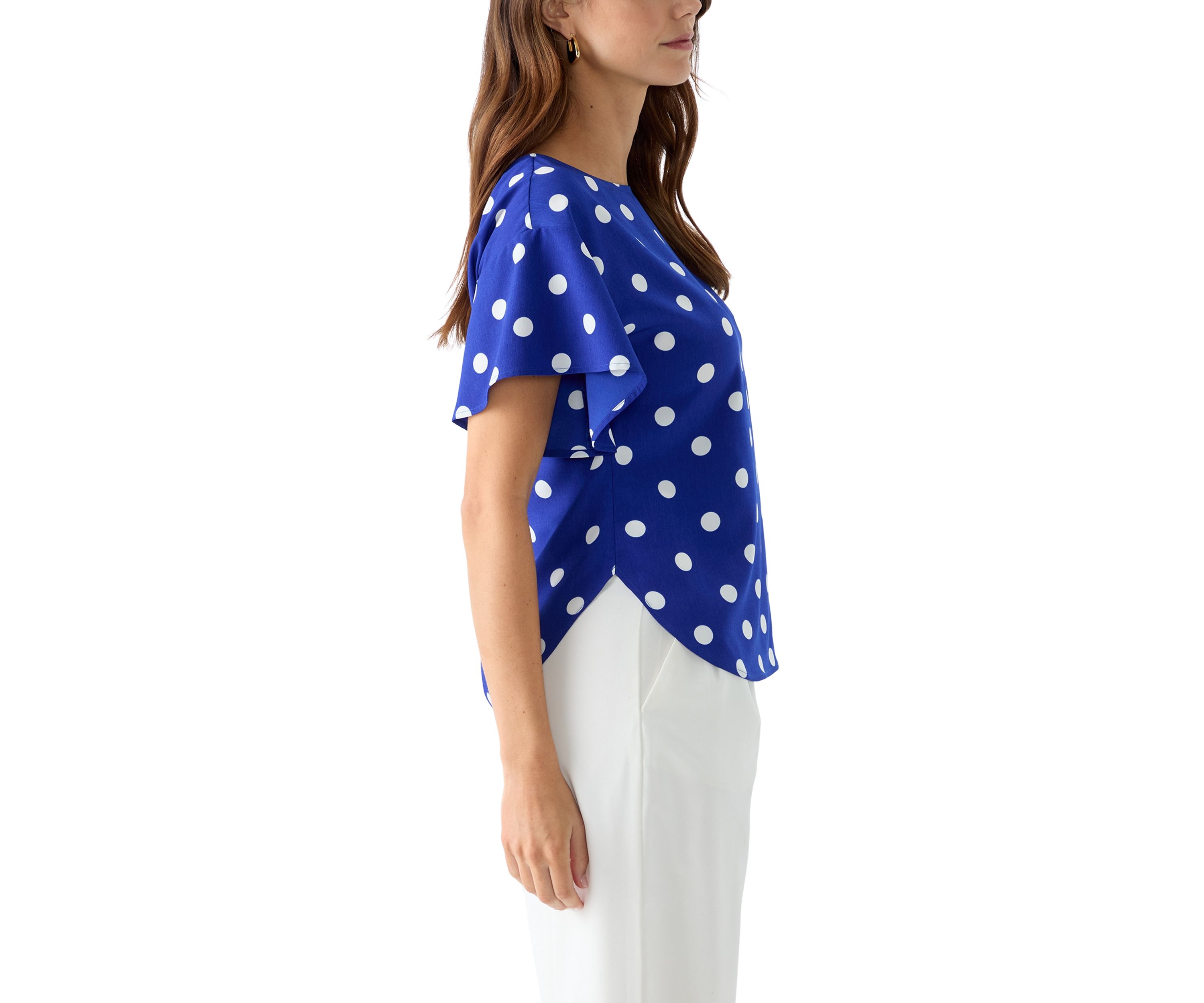 Womens Santorini Flutter Sleeve Printed Blouse