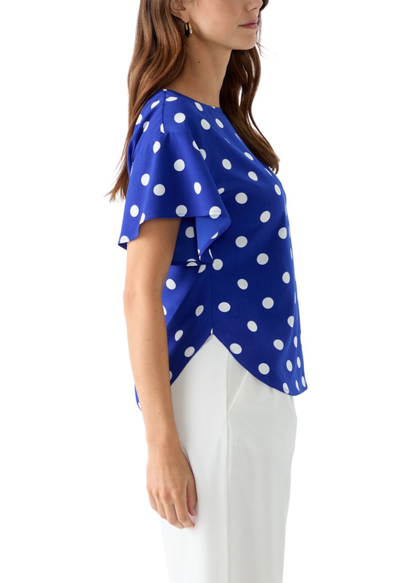 Womens Santorini Flutter Sleeve Printed Blouse