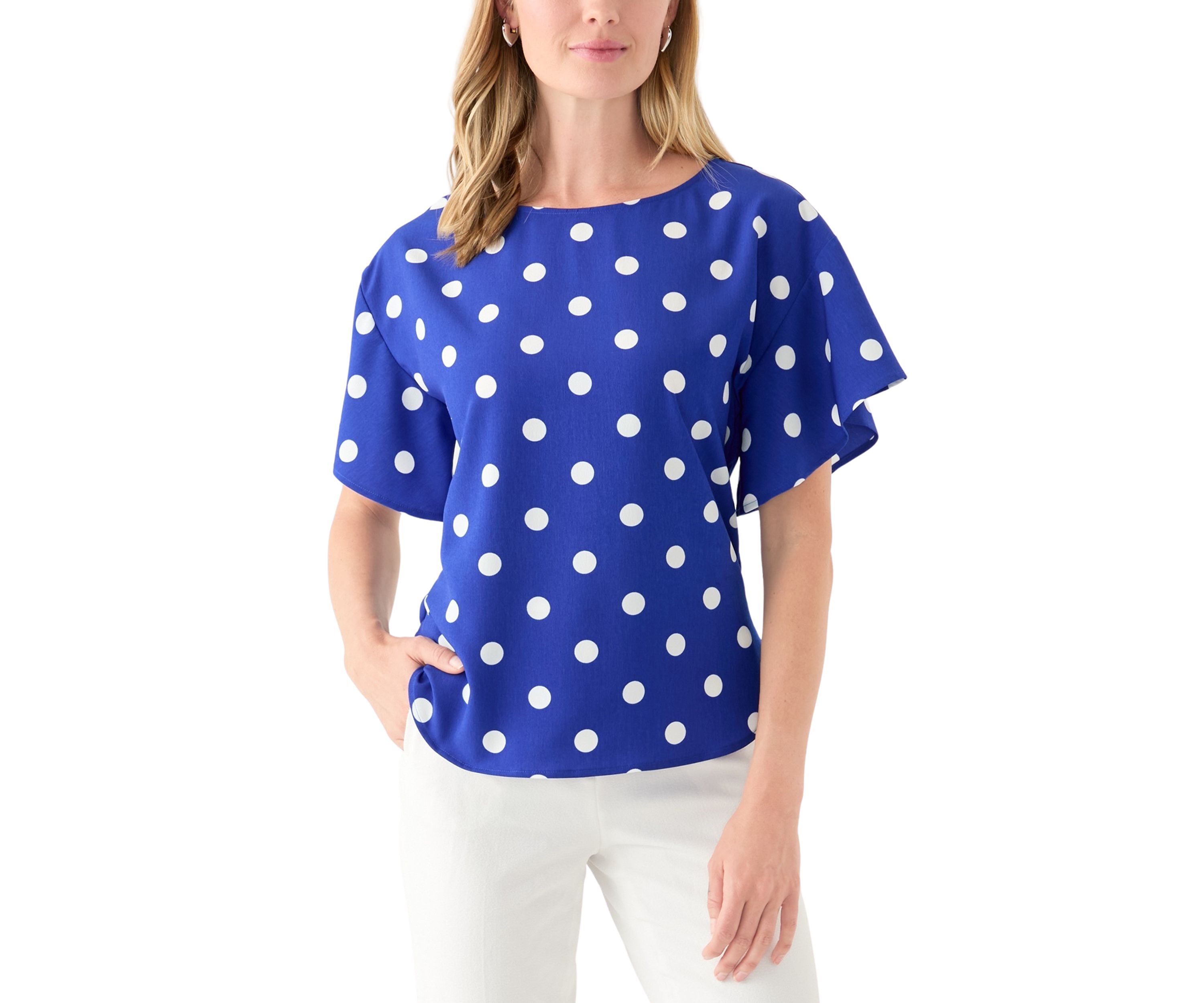 Petite Flutter Sleeve Printed Blouse 