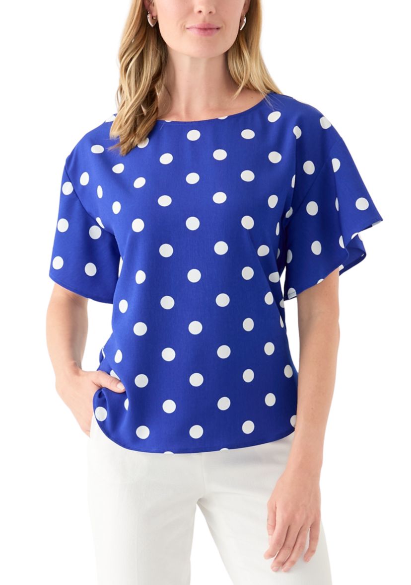 Petite Flutter Sleeve Printed Blouse 