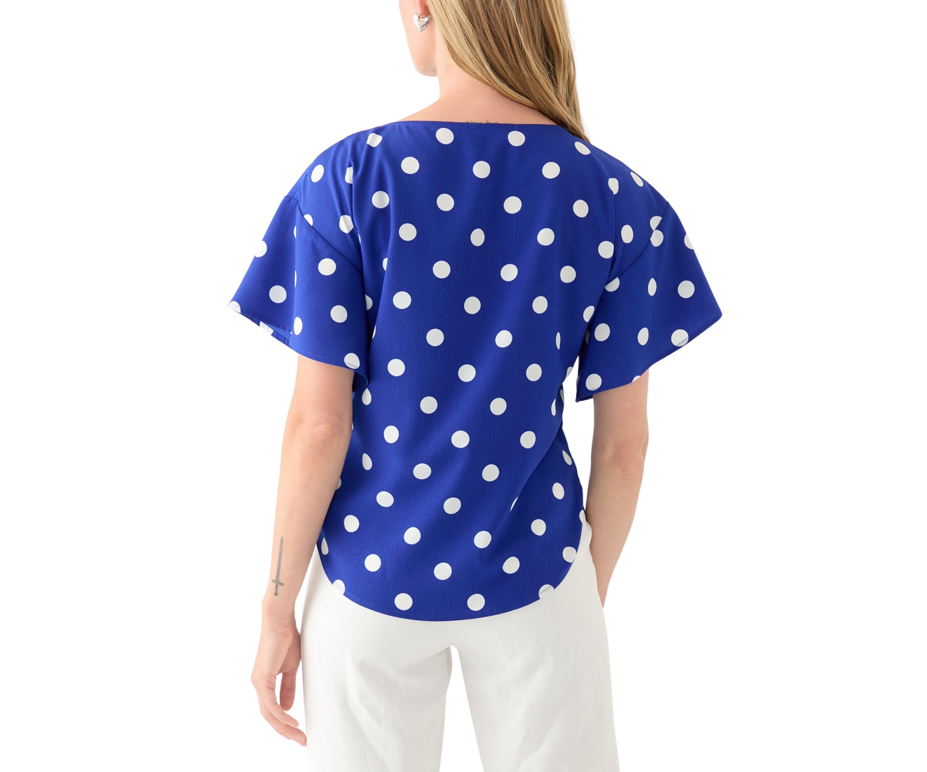 Petite Flutter Sleeve Printed Blouse 