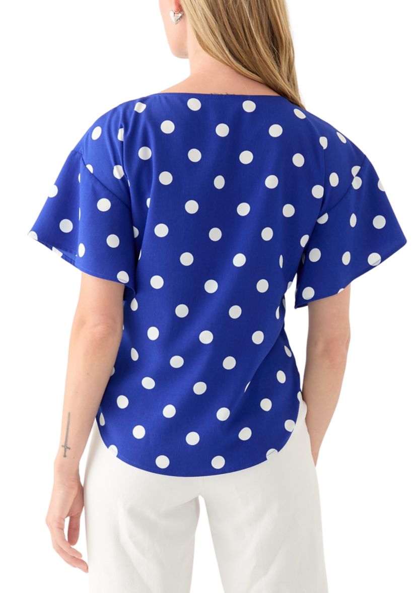 Petite Flutter Sleeve Printed Blouse 