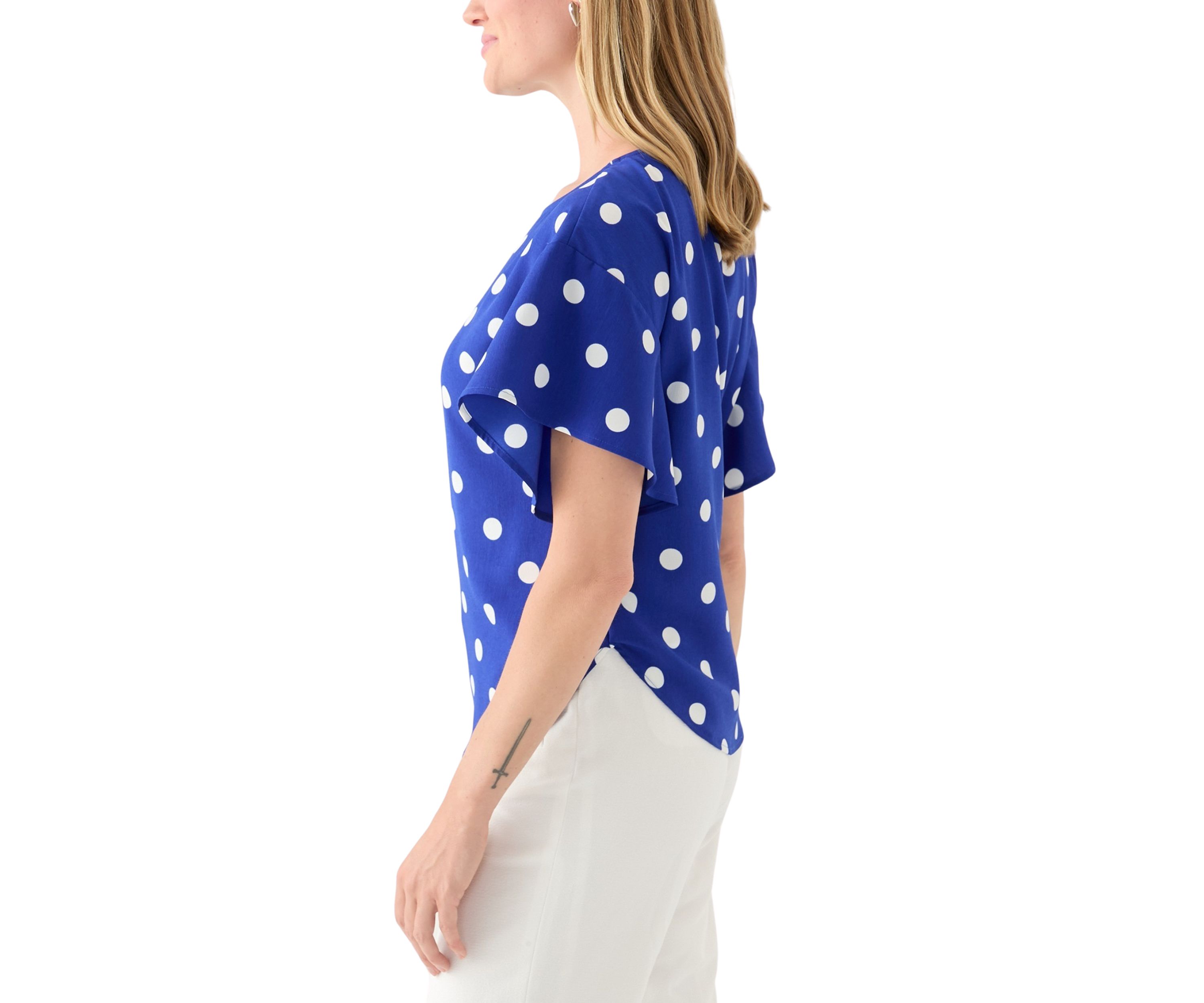 Petite Flutter Sleeve Printed Blouse 