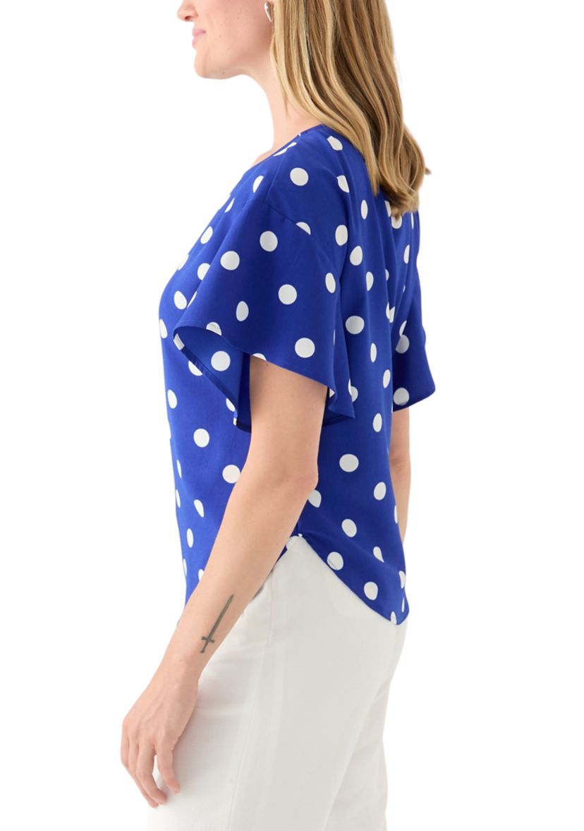 Petite Flutter Sleeve Printed Blouse 
