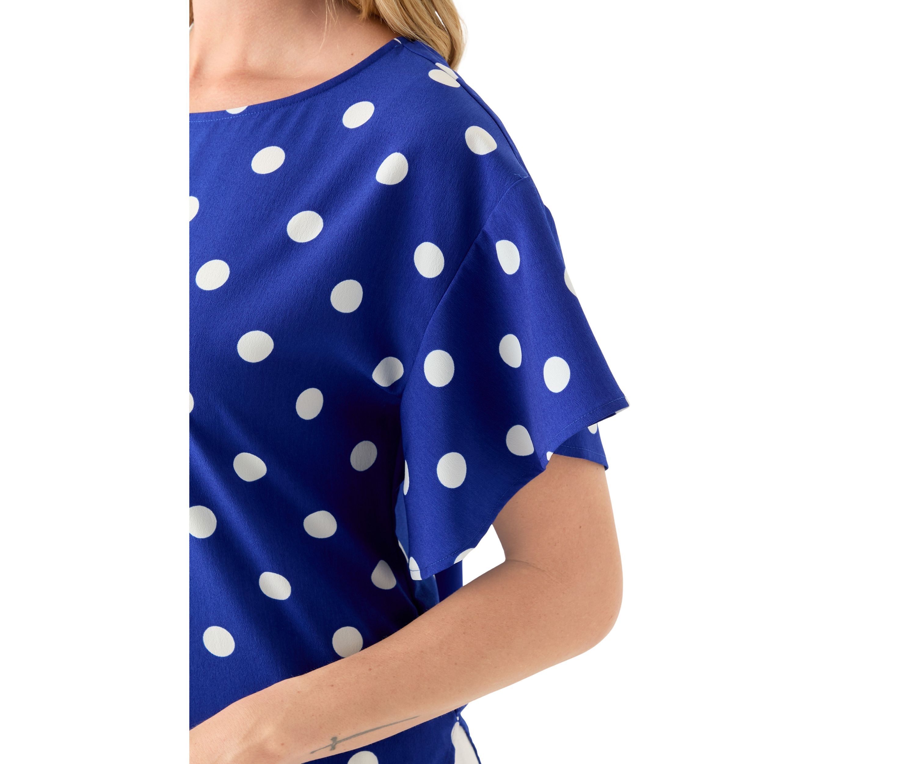 Petite Flutter Sleeve Printed Blouse 
