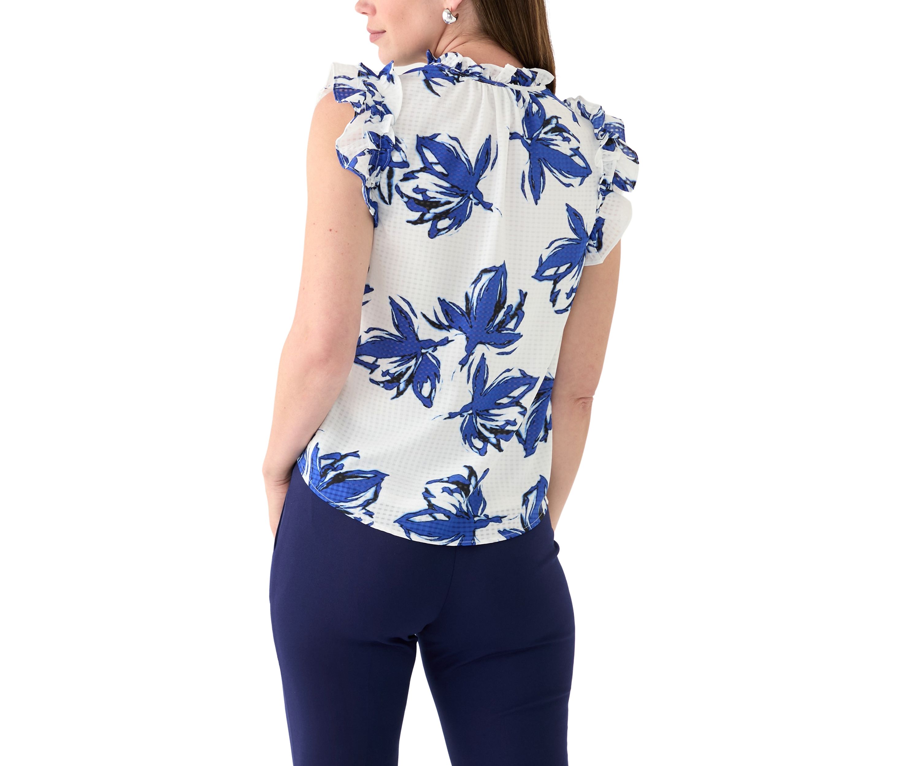 Womens Santorini Double Ruffle Printed Top