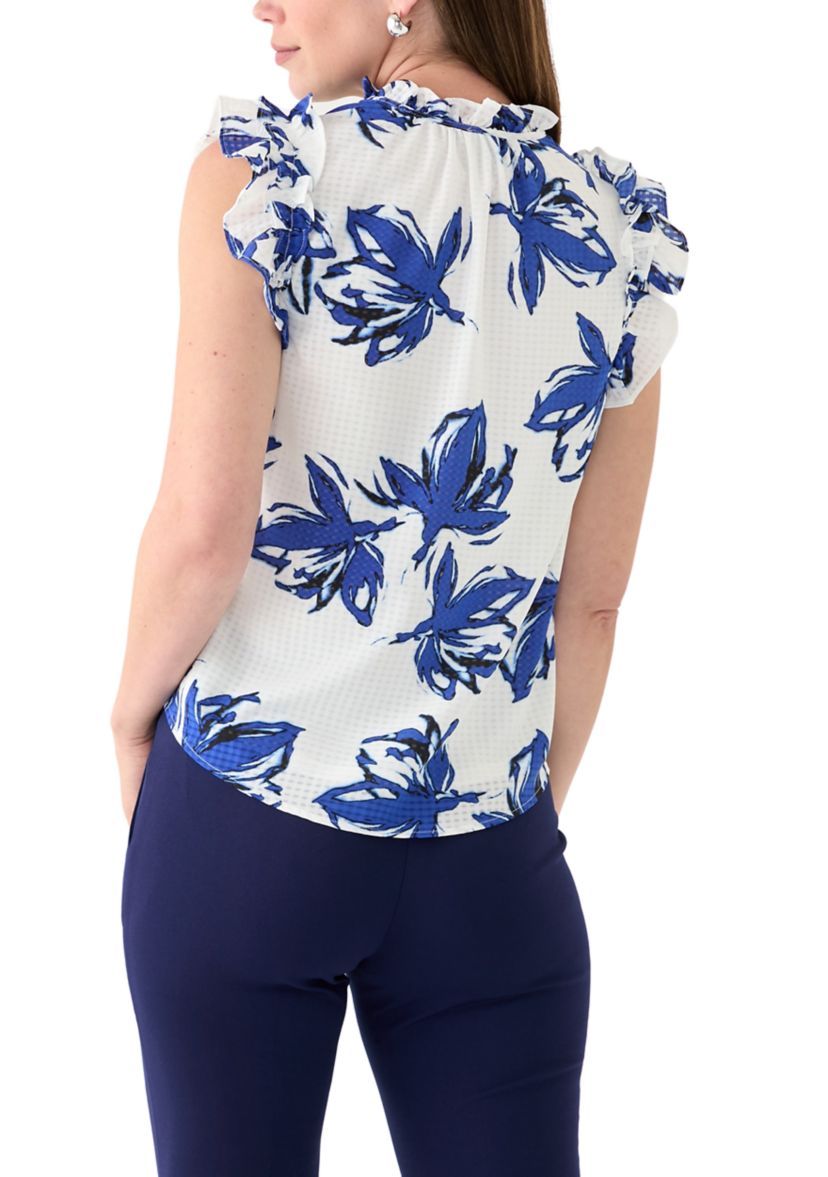 Womens Santorini Double Ruffle Printed Top