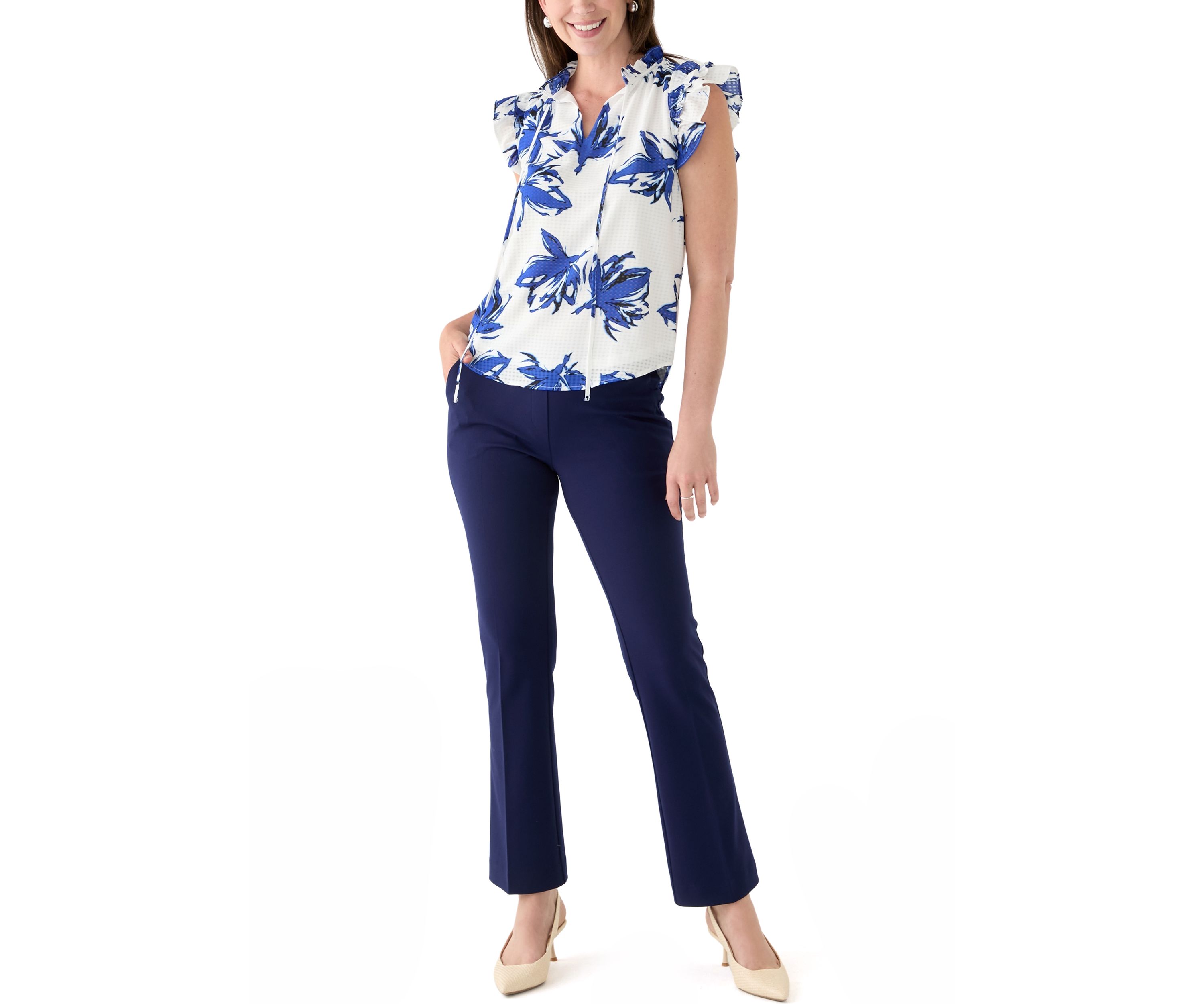 Womens Santorini Double Ruffle Printed Top