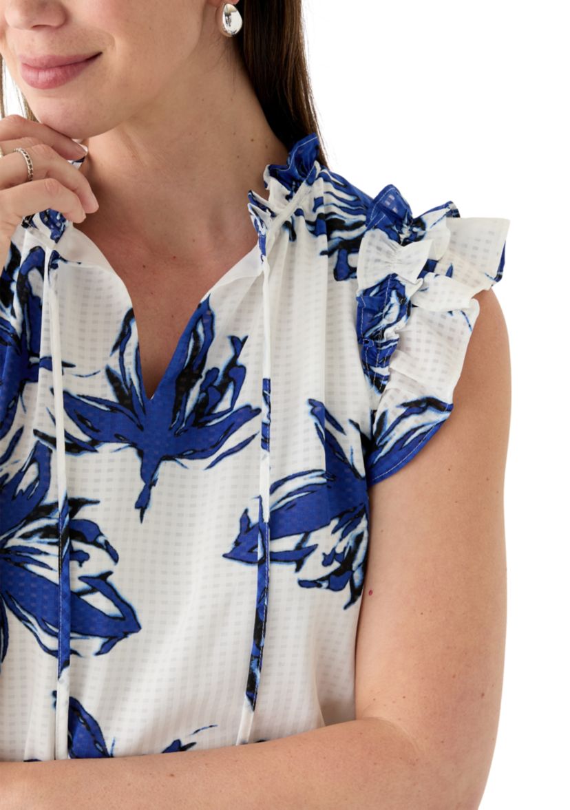 Womens Santorini Double Ruffle Printed Top