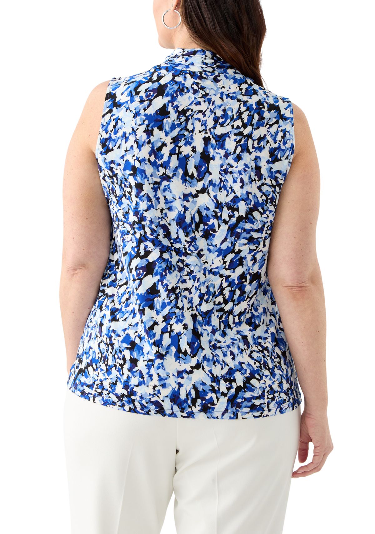 Plus Size Pleat Front Sleeveless Knit Blouse