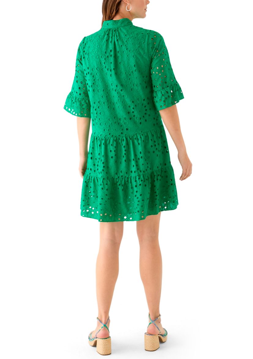 Womens Elbow Sleeve Eyelet Mini Dress