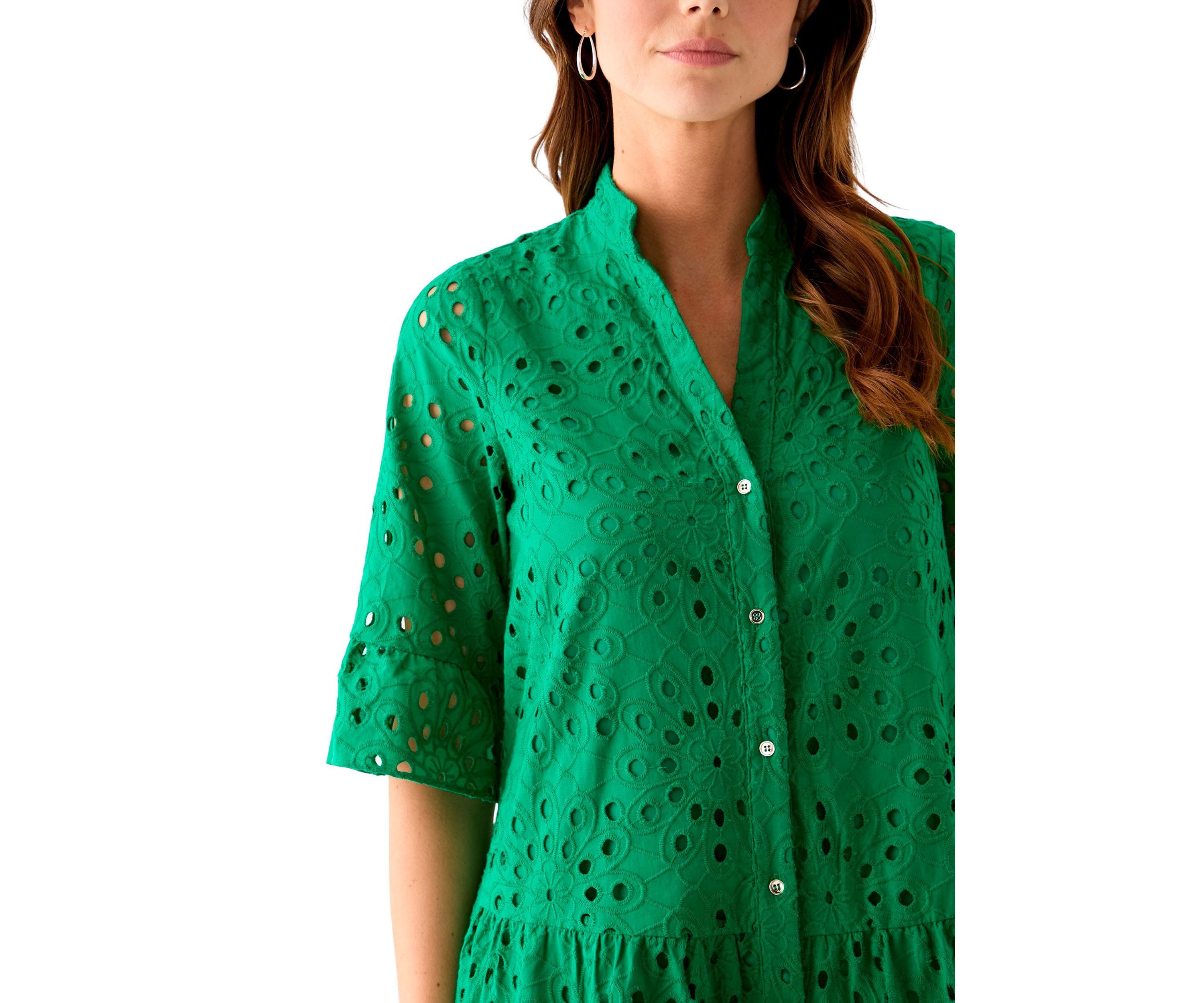 Womens Elbow Sleeve Eyelet Mini Dress