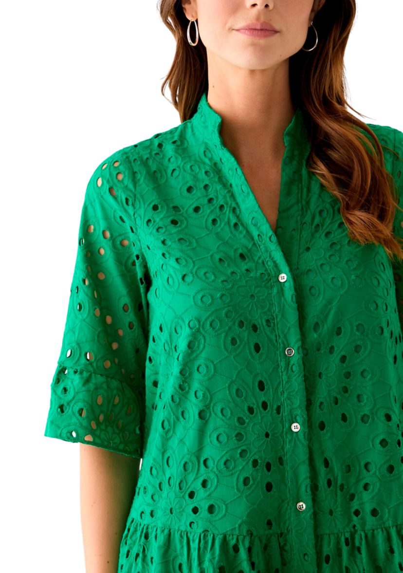 Womens Elbow Sleeve Eyelet Mini Dress
