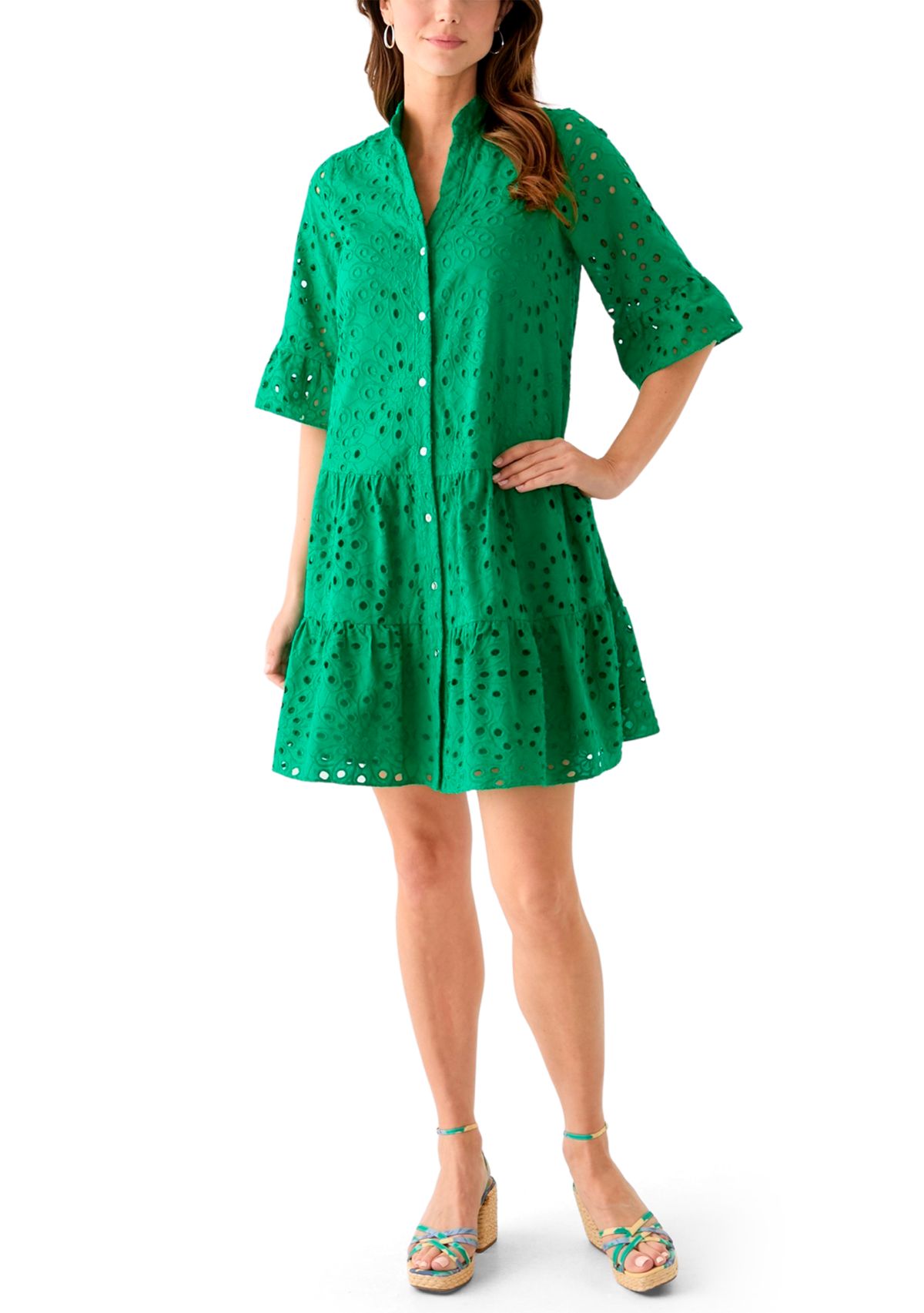 Petite Tiered Eyelet Shirtdress